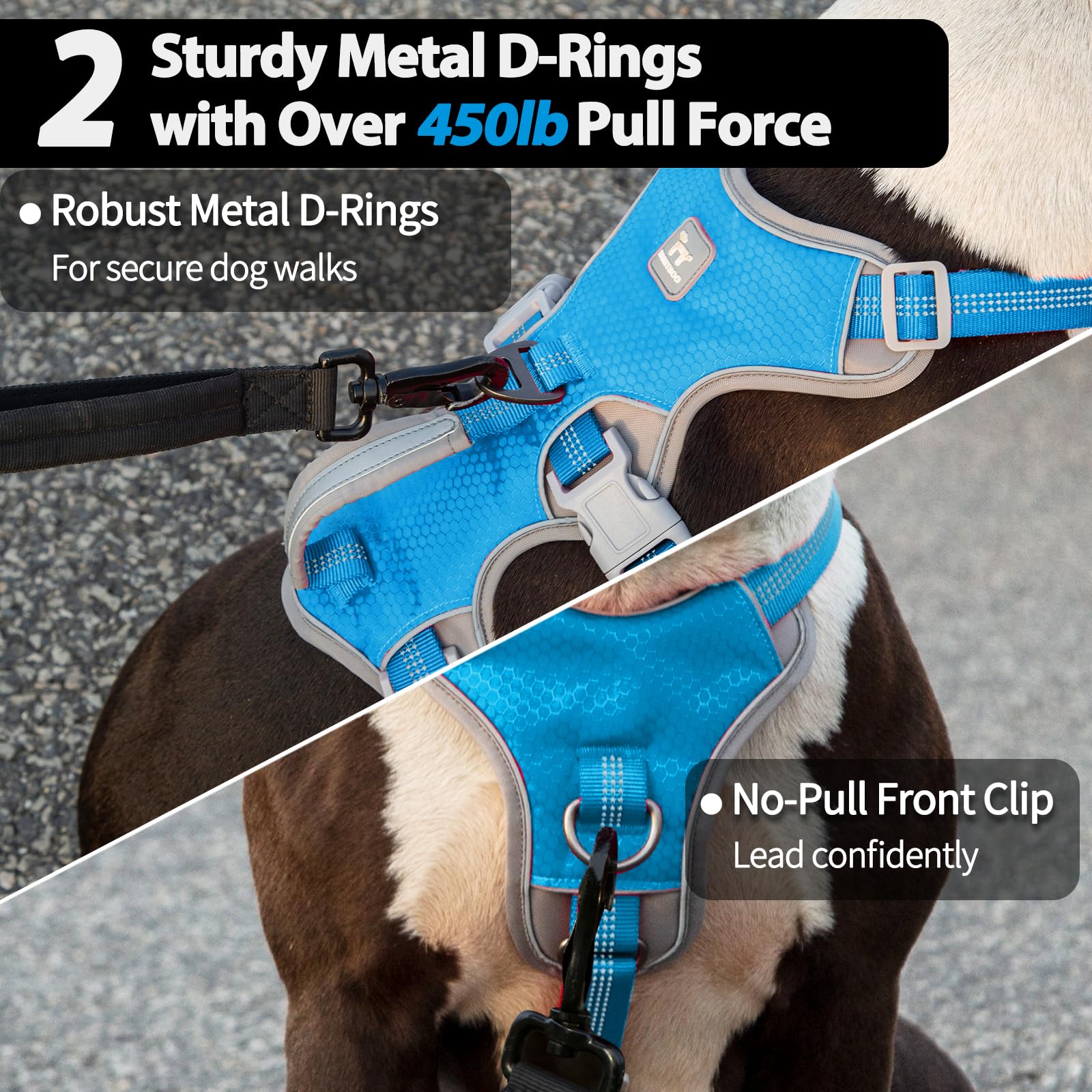 Huntboo Dog Harnesses Escape Proof, Escape Artist Harness, Reflective Harness With Padded Handle, Breathable, Durable, Adjustabl