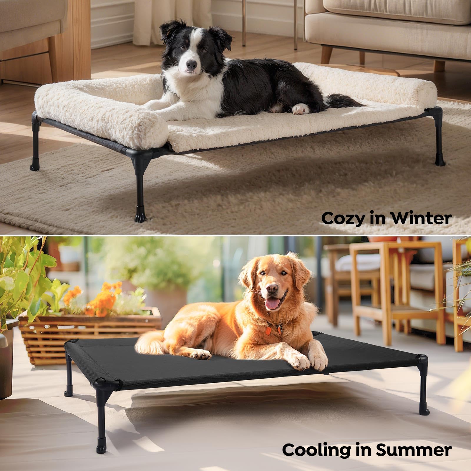 Veehoo Cooling Elevated Dog Bed Add Removable Deluxe Rose Plush Bolster Cushion Mat, 35'' X 22'' Washable Dog Couch Bed, Raised