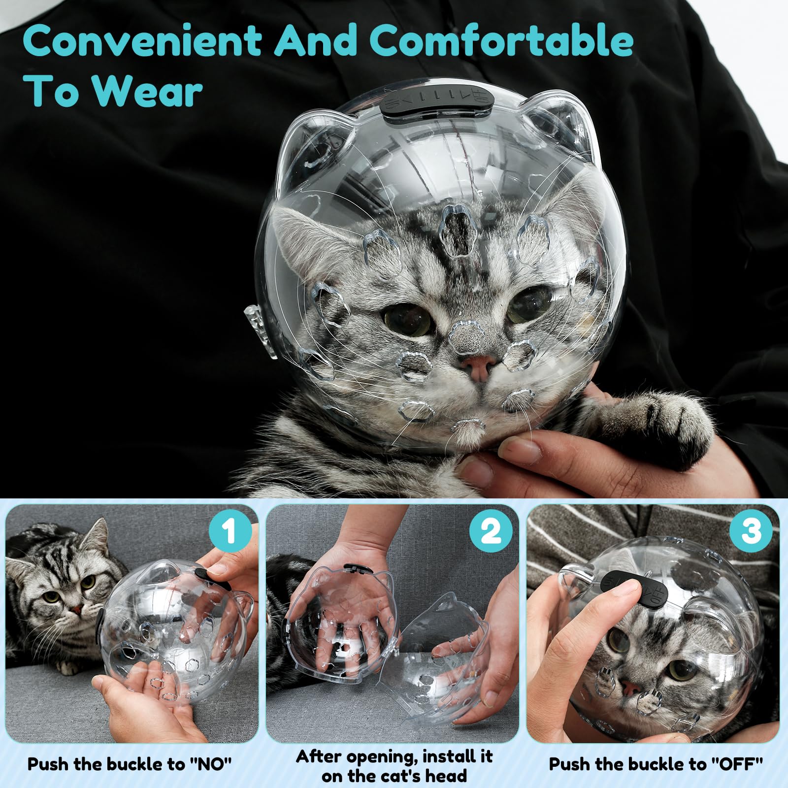 Dnamyjme Cat Muzzle For Grooming, Breathable Cat Muzzle Helmet With 4 Silicone Paw Shoes, Transparent Cat Astronaut Helmet, Dura