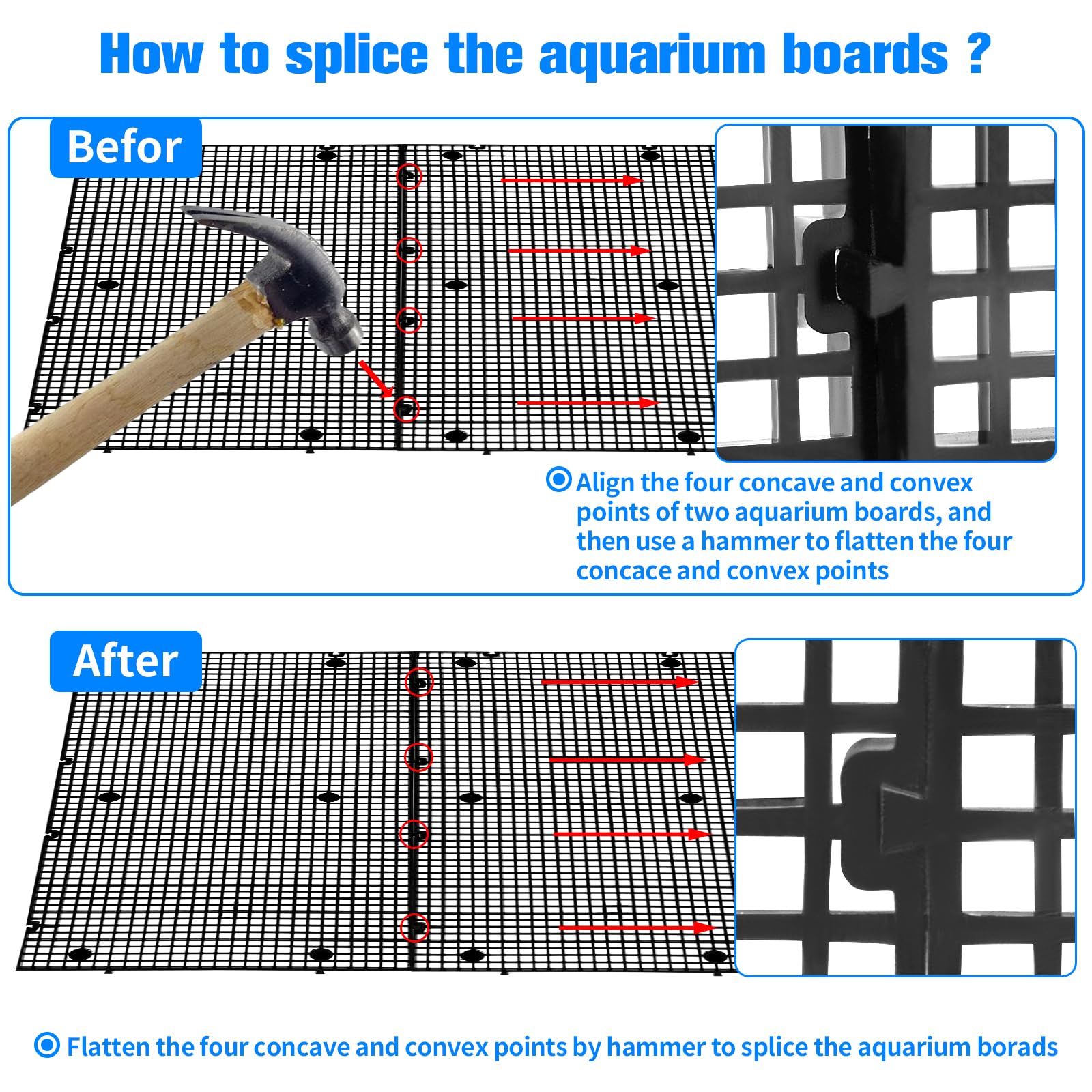Plastic Egg Crate Grip Panel Fish Tank Divider Aquarium Divider Filter Bottom Fish Tank Isolation Board Egg Crate Tray (Black, 8