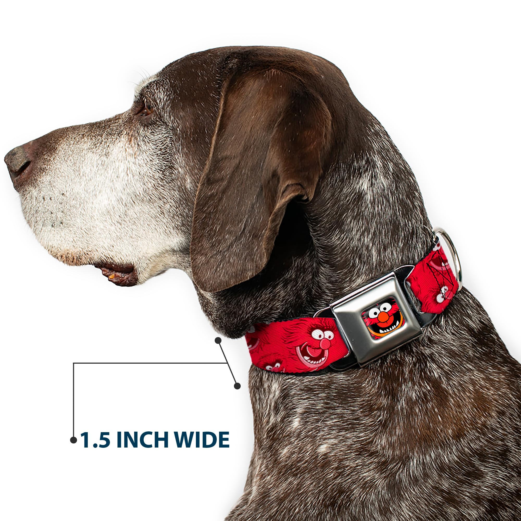 Buckle-Down Seatbelt Buckle Dog Collar - Animal Expressions Scattered Reds - 1' Wide - Fits 15-26' Neck - Large