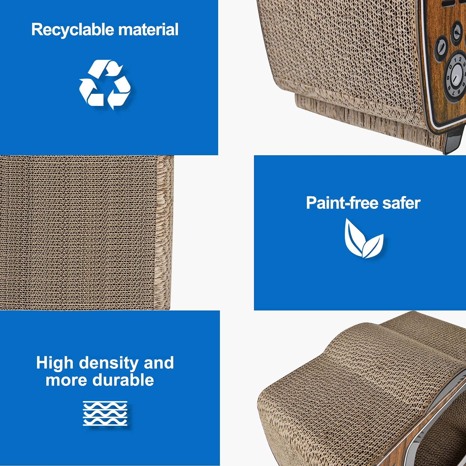 Fluffydream Tv Cat Scratcher Cardboard Lounge Bed, Cat Scratching Board, Durable Board Pads Prevents Furniture Damage