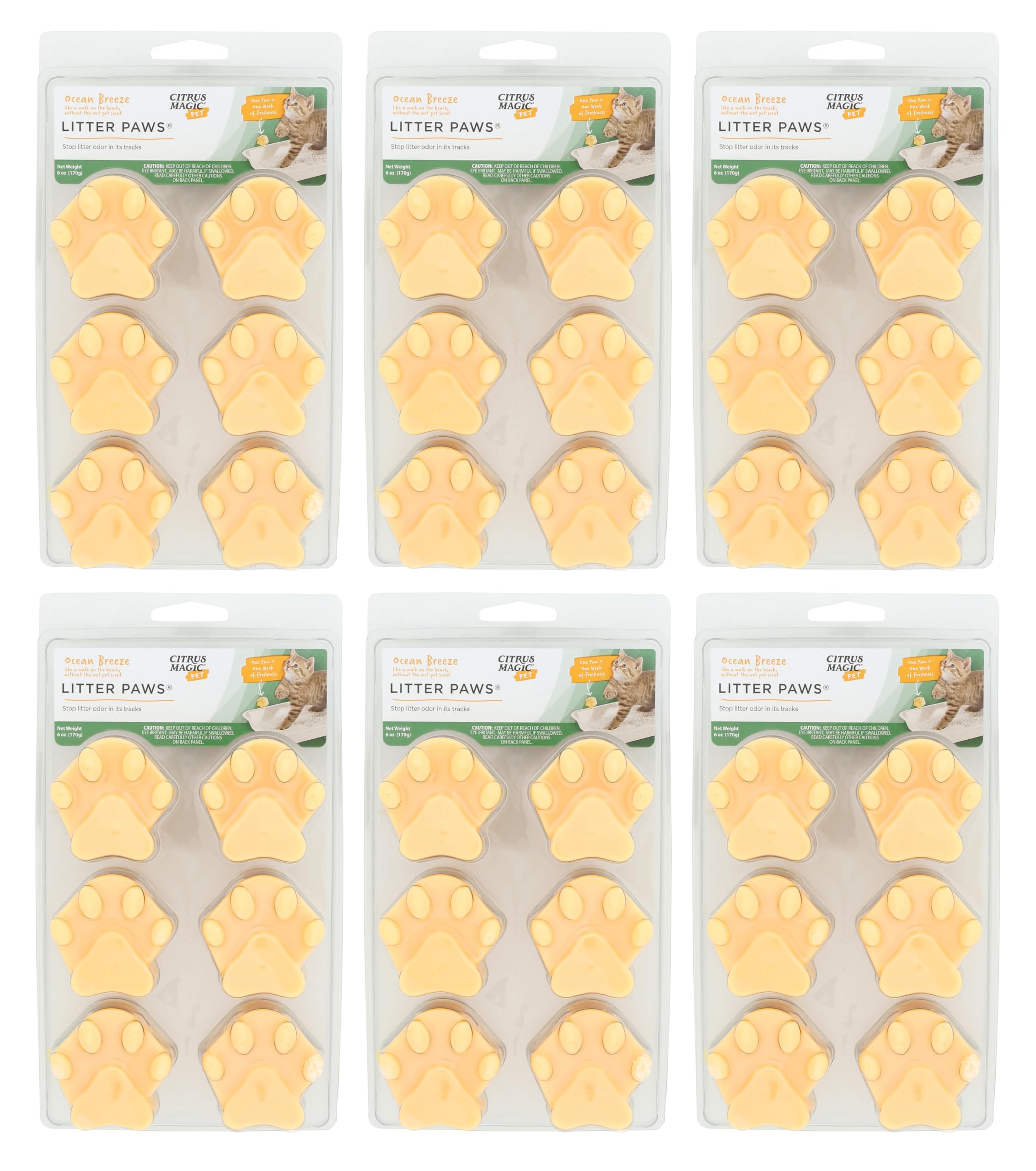 Citrus Magic Pet Odor Control 'Paws' For Litter, Ocean Breeze, 6 Count (Pack Of 6)