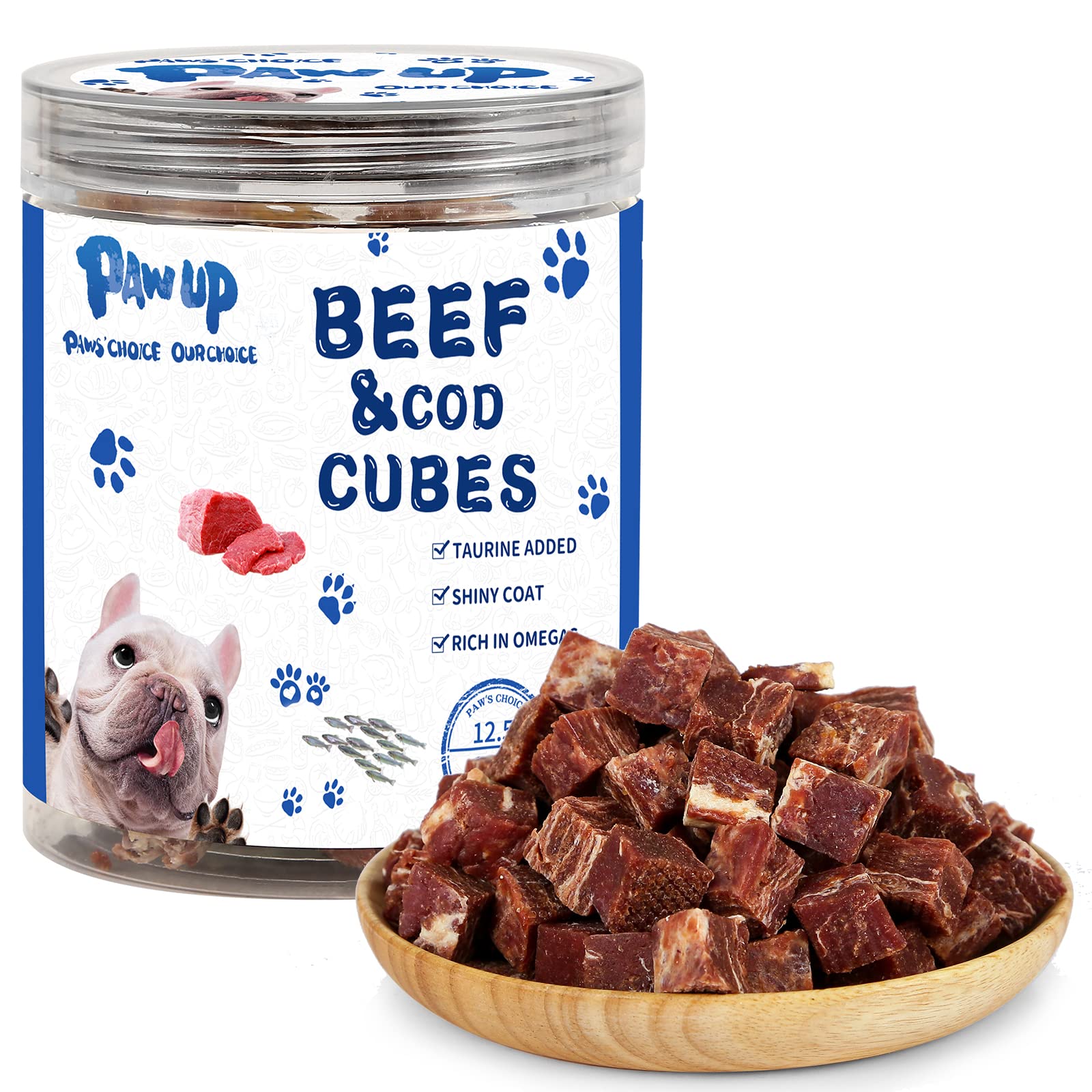 PAWUP Dog Treats Beef Cod Cubes, Grain Free, Low Fat, 12.5 oz, Rawhide Free, Training Rewards