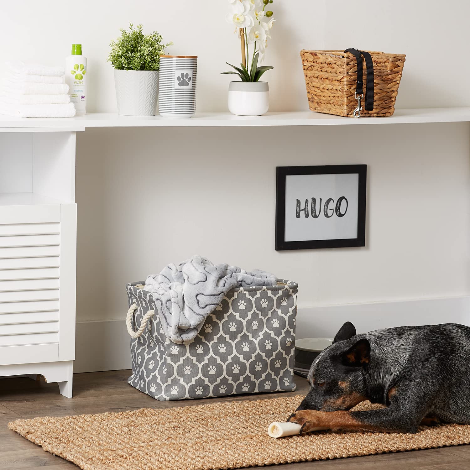 Bone Dry Pet Storage Collection Lattice Paw Print, Gray, Medium Rectangle