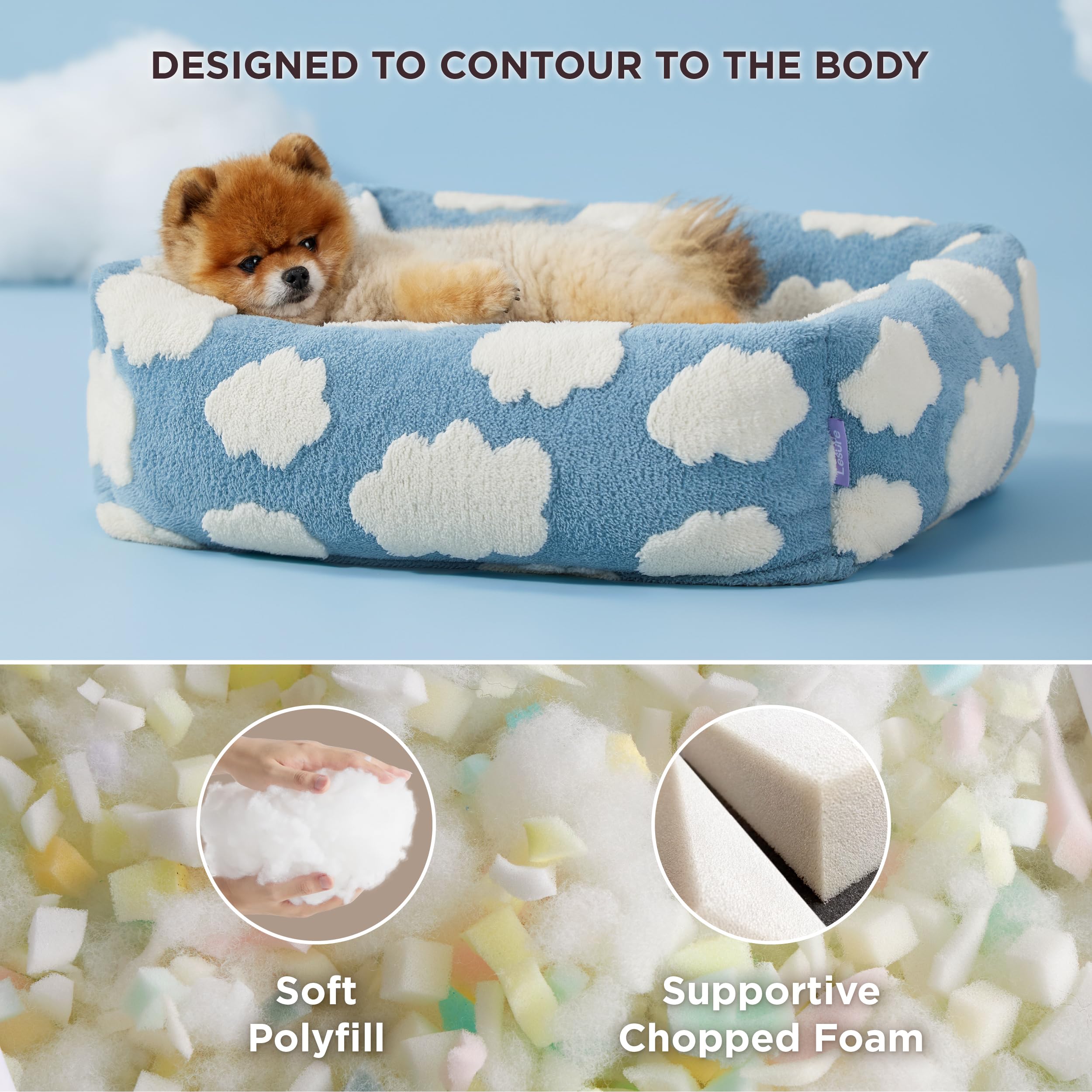Lesure Cute Dog Bed For Small Dogs - Washable Puppy Beds,Cozy Rectangle Orthopedic Pet Sofa With Jacquard Shaggy Plush & Anti Sl