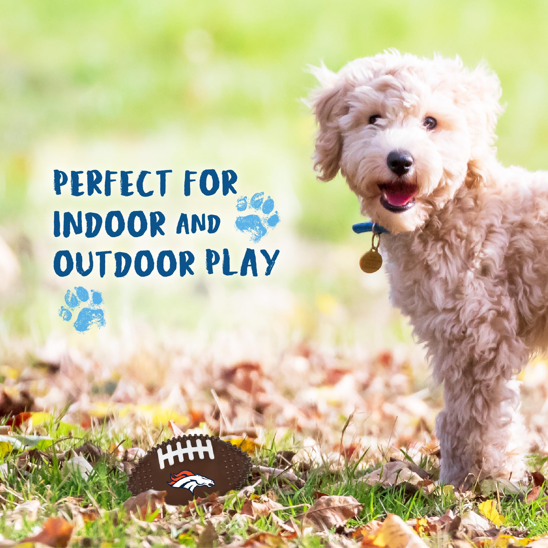 Nfl Denver Broncos Mega- Chew Hard Nylon Bacon-Flavored Dog Bone Football Chew Toy Interactive Tasty Fun Dog Chewy Toys Indestru