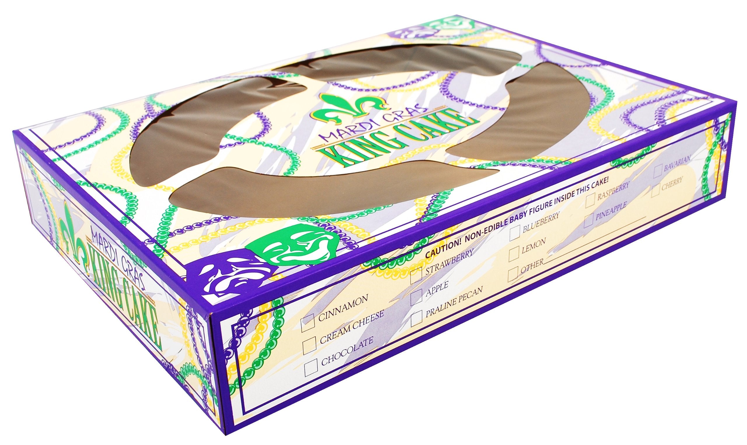 Southern Champion Tray 2488 Clay Coated Kraft Paperboard Mardi Gras King Cake Print Window Bakery Box, 19-In. Length X 14-In. Wi