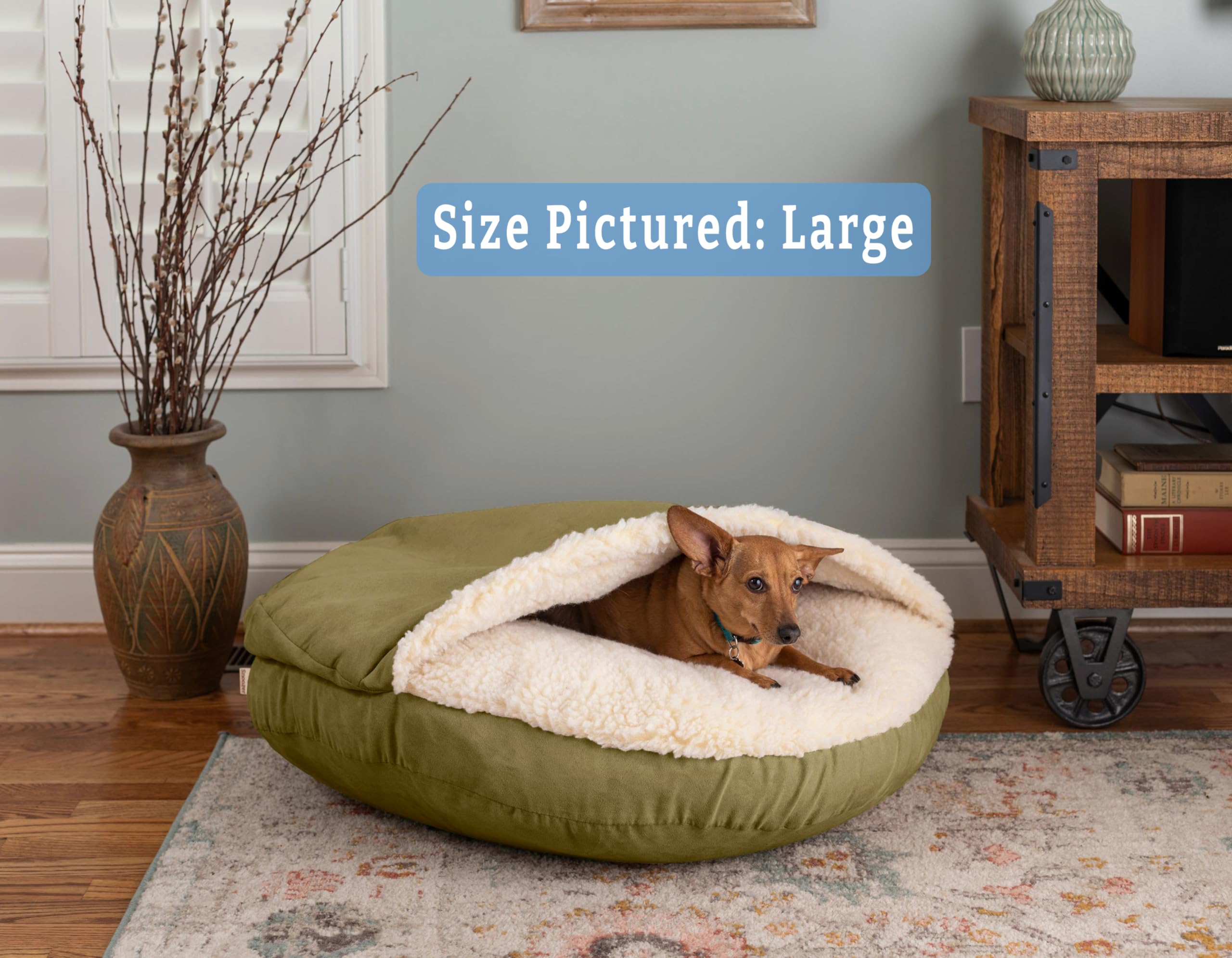 Snoozer Luxury Microsuede Cozy Cave Pet Bed, Large, Olive
