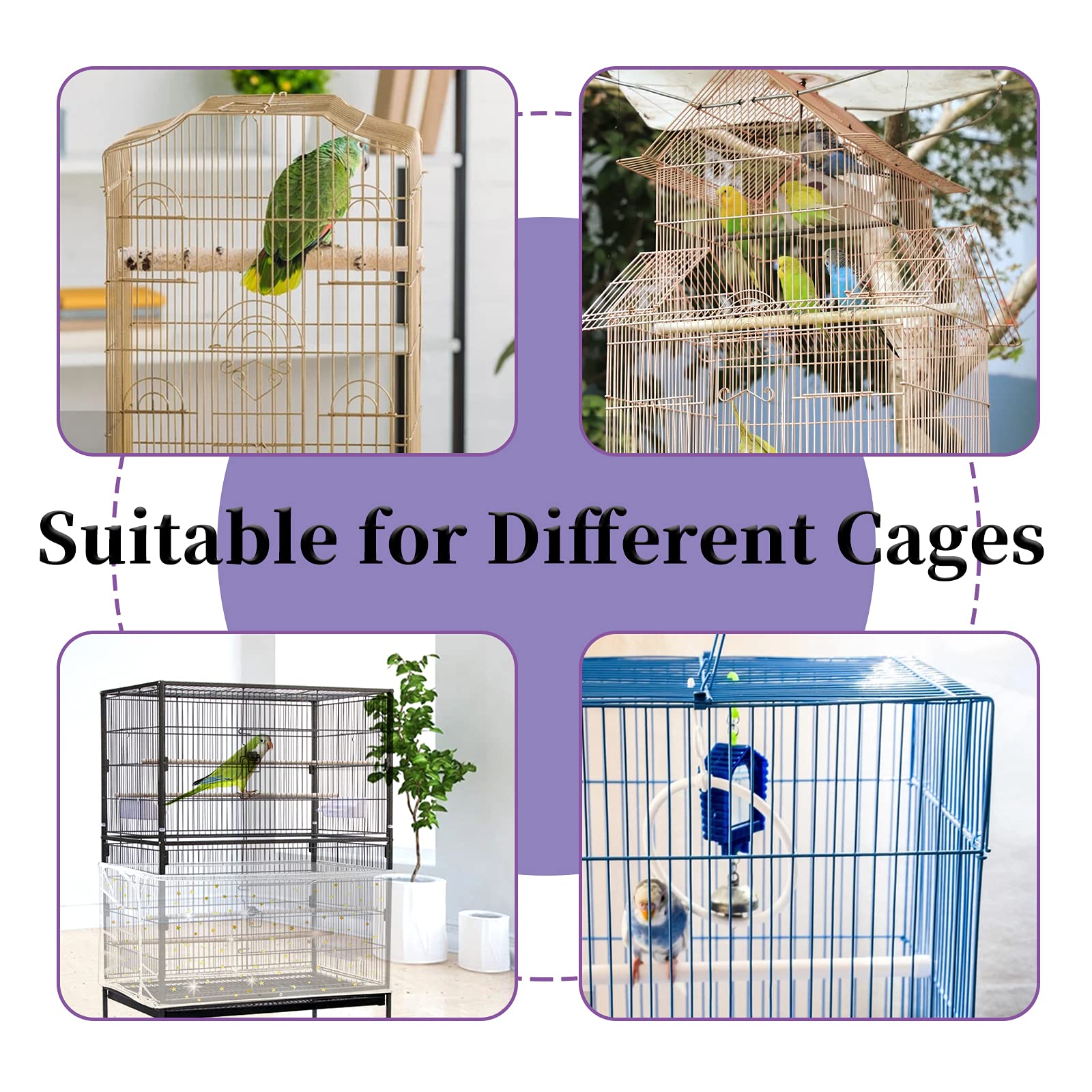 Daoeny 2Pcs Bird Cage Cover, Adjustable Bird Cage Seed Catcher, Large Soft Nylon Mesh Net With Twinkle Moon Star, Birdcage Cover Skirt Seed Guard For Parrot Parakeet Macaw Round Square Cages