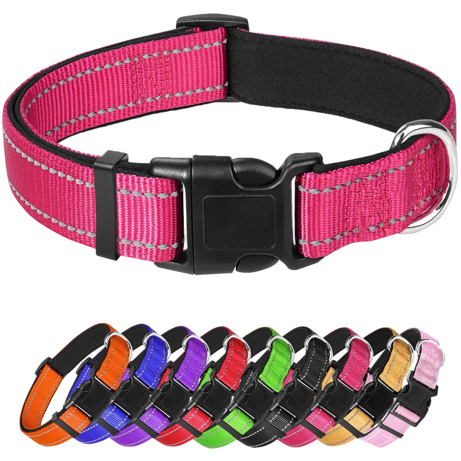 Xs Dog Collar, Reflective Pet Collar With Buckle Adjustable Safety Nylon Collars For Small Medium Large Dogs, Hot Pink