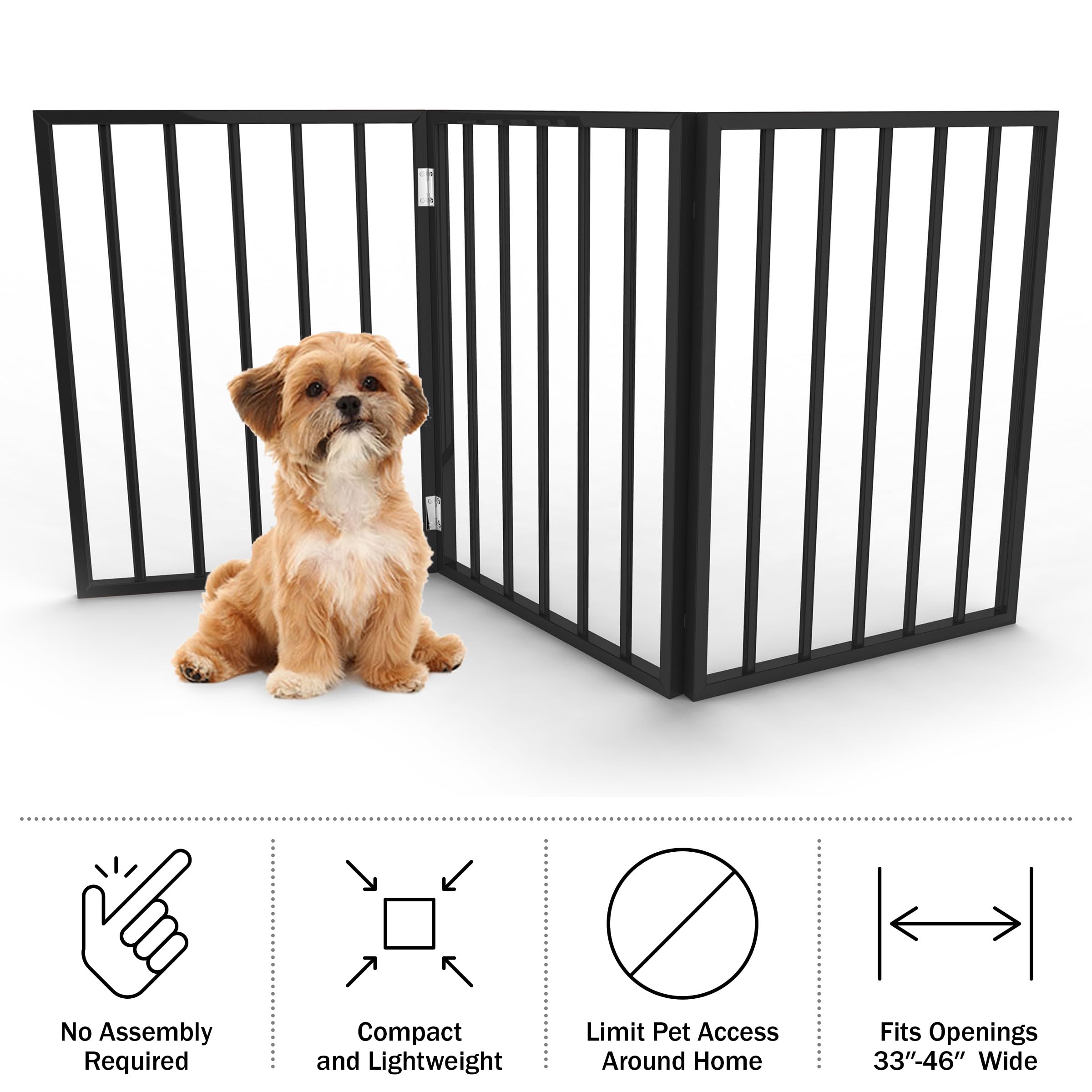 Indoor Pet Gate - 3-Panel Folding Dog Gate For Stairs Or Doorways - 54X24-Inch Freestanding Pet Fence For Cats And Dogs By Petmaker (Black)