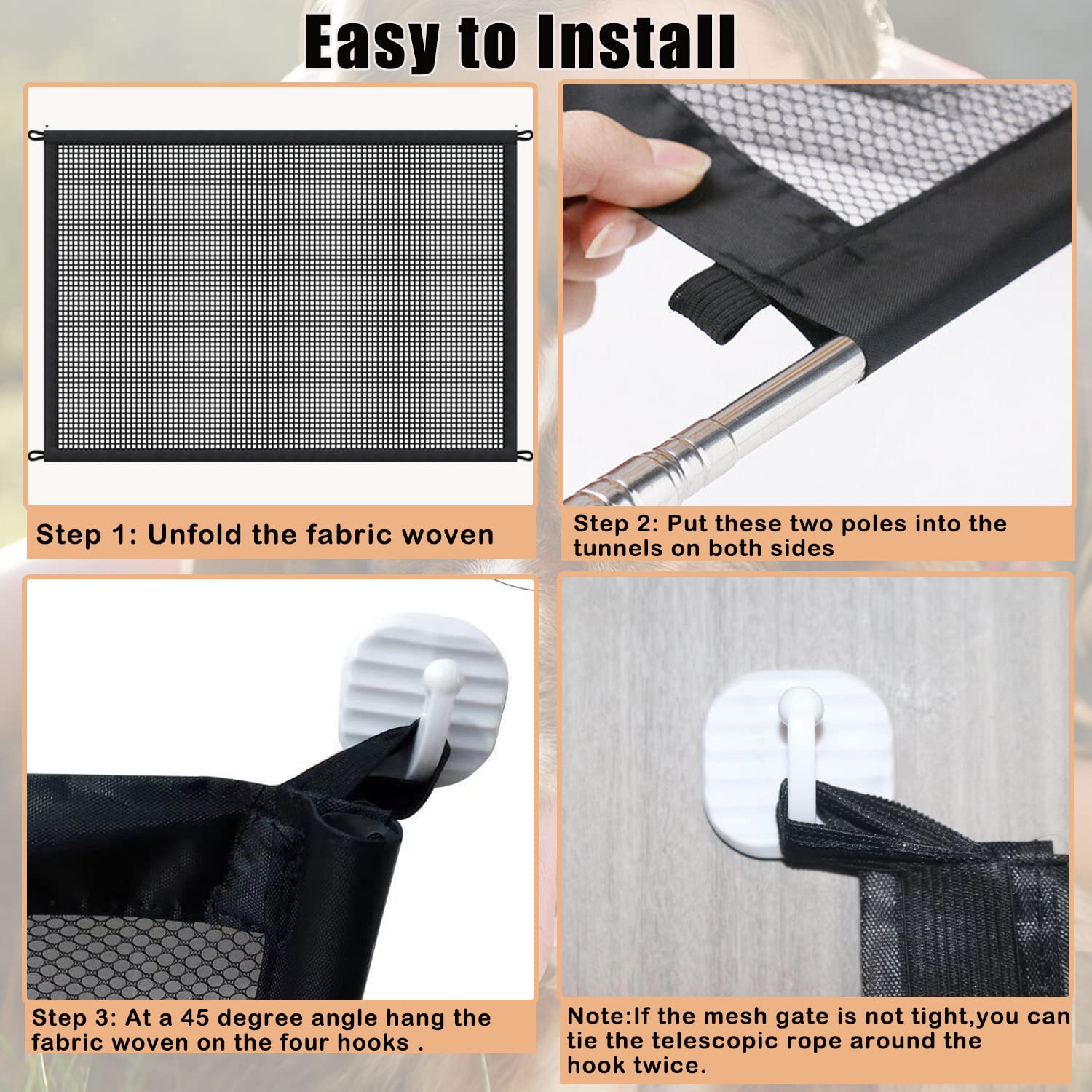 Mesh Dog Gate for Pets, Magic Pet Gate for The House, Portable Puppy Safety Fence Guard for Stairs and Doorways, Easy Install An