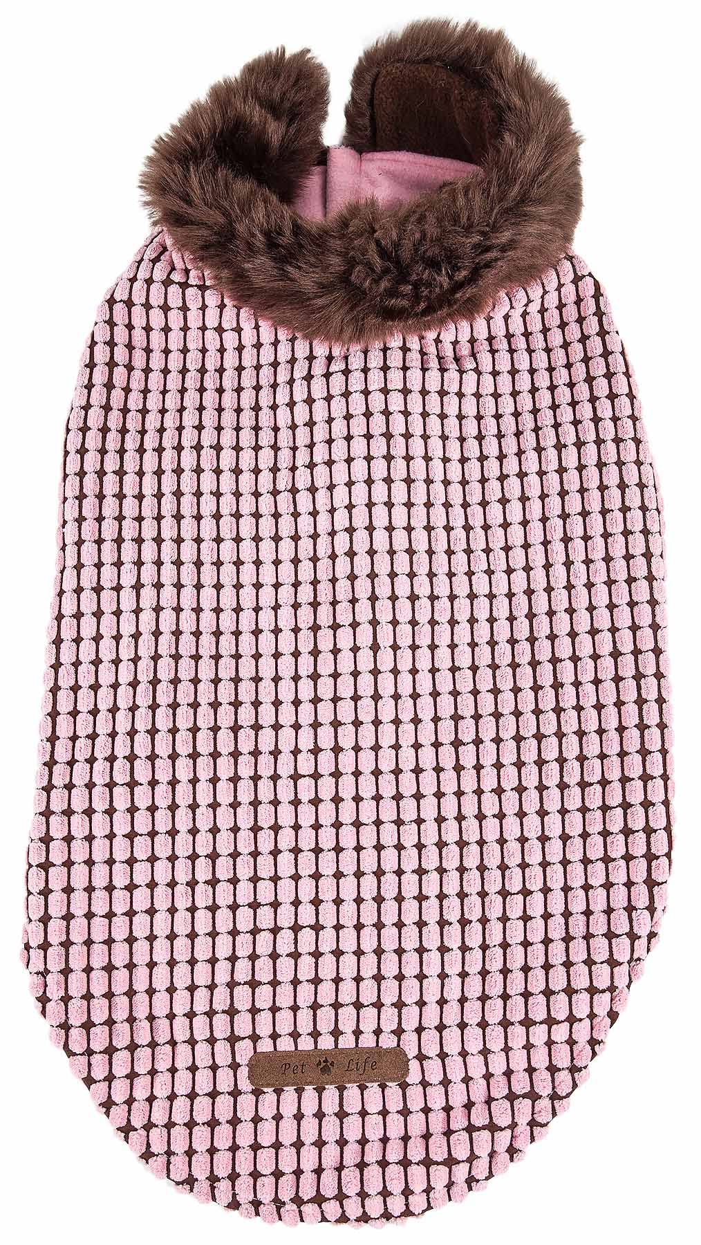 Pet Life  Luxe Beautifur Elegant Box Patterned Mink Fur Dog Coat - Pet Dog Jacket with Easy Hook-and-Loop Belly enclosures - W