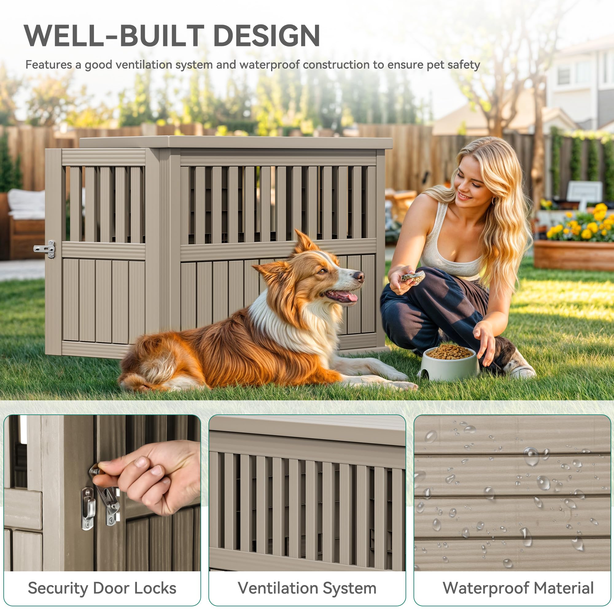 YITAHOME Plastic Dog Crate - Waterproof Indoor Kennel, Nightstand & Side Table for Small to Medium Dogs, Brown, Model MAYIH4pLiX