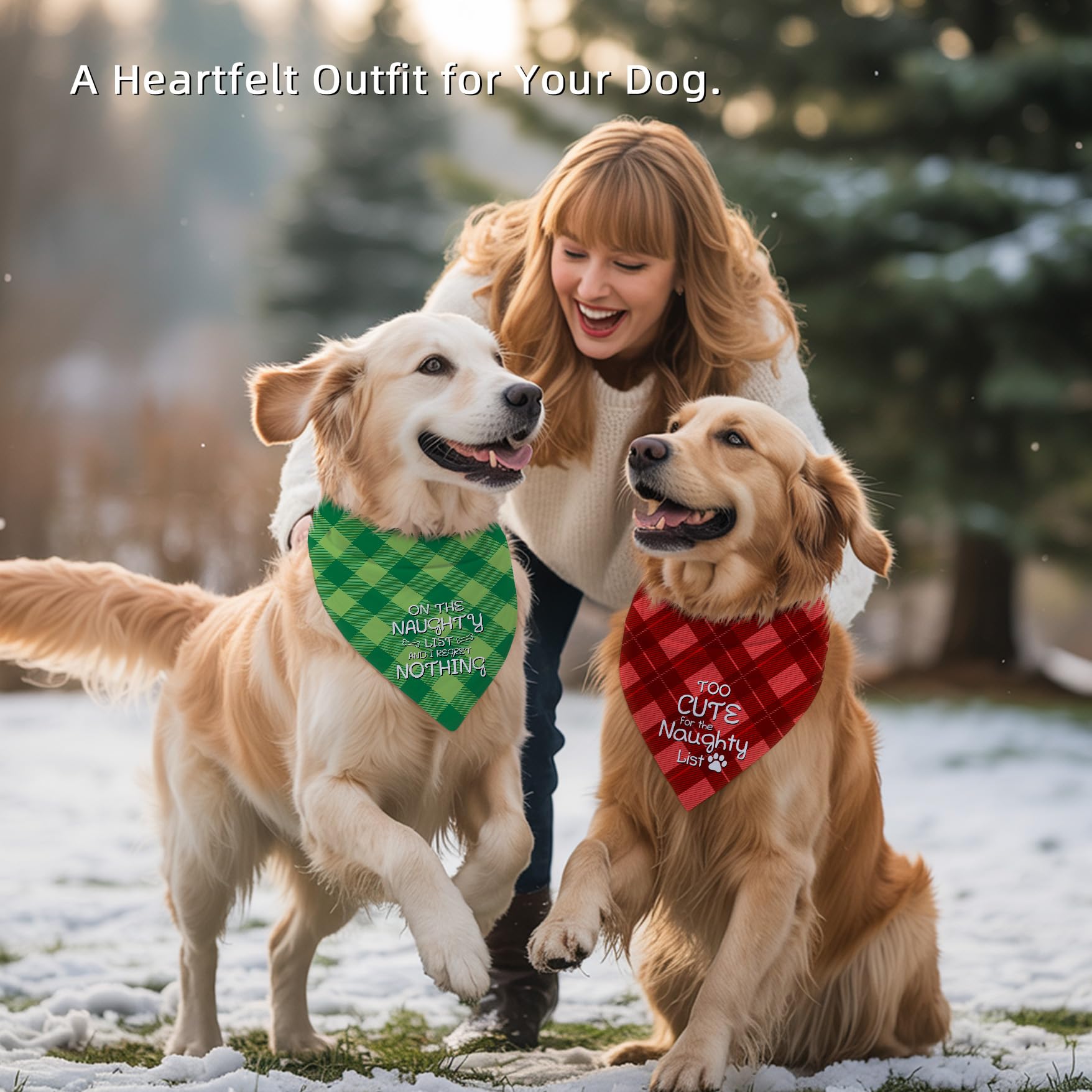 Earus Christmas Dog Bandanas Funny, Dog Christmas Scarf 2 Packs, Pets Festive Plaid D  cor for Medium Large Dogs