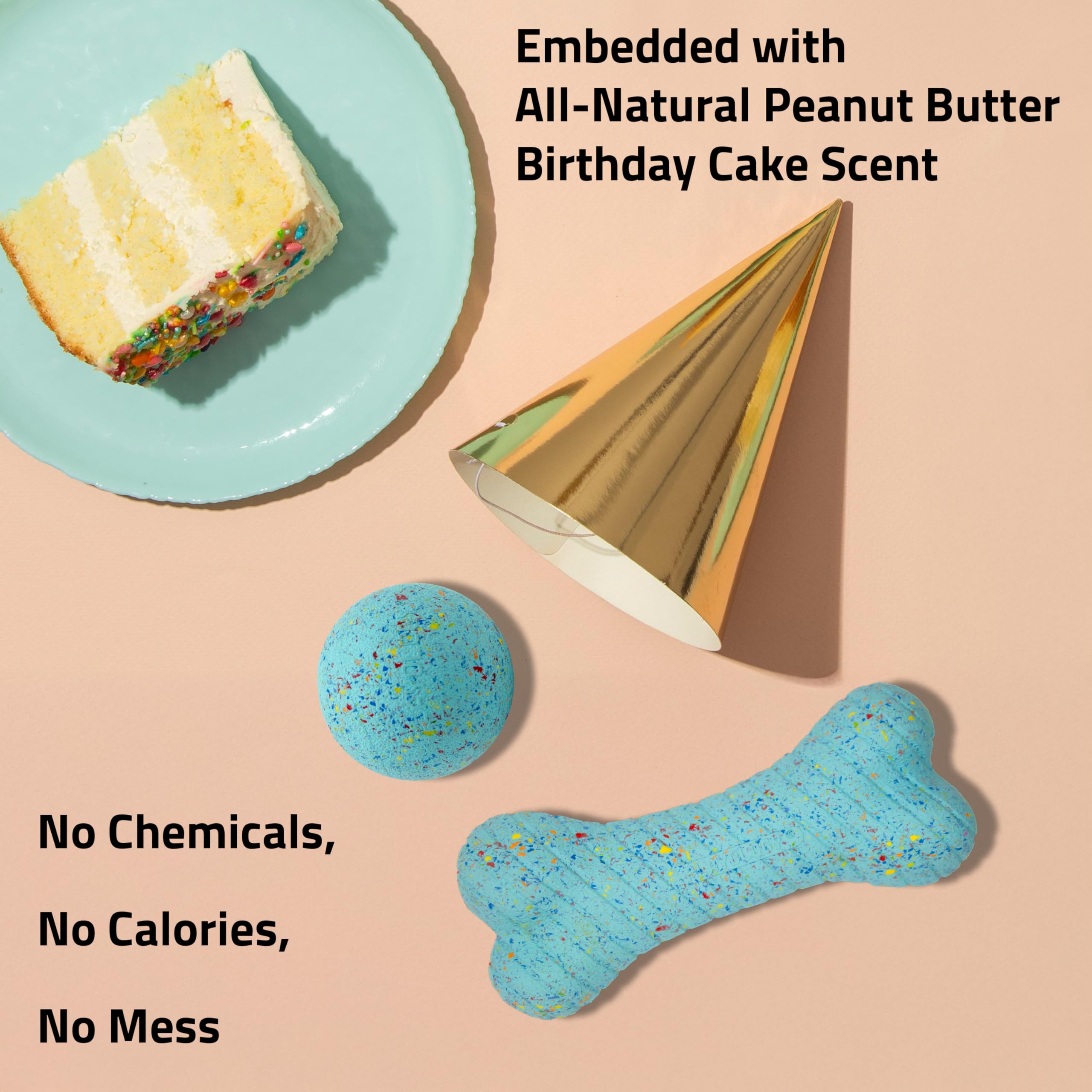 Playology Birthday Pack Dog Toys For Small Dogs | All-Natural Peanut Butter Birthday Cake Scented Gift Bundle | 2 Squeaky Chew B