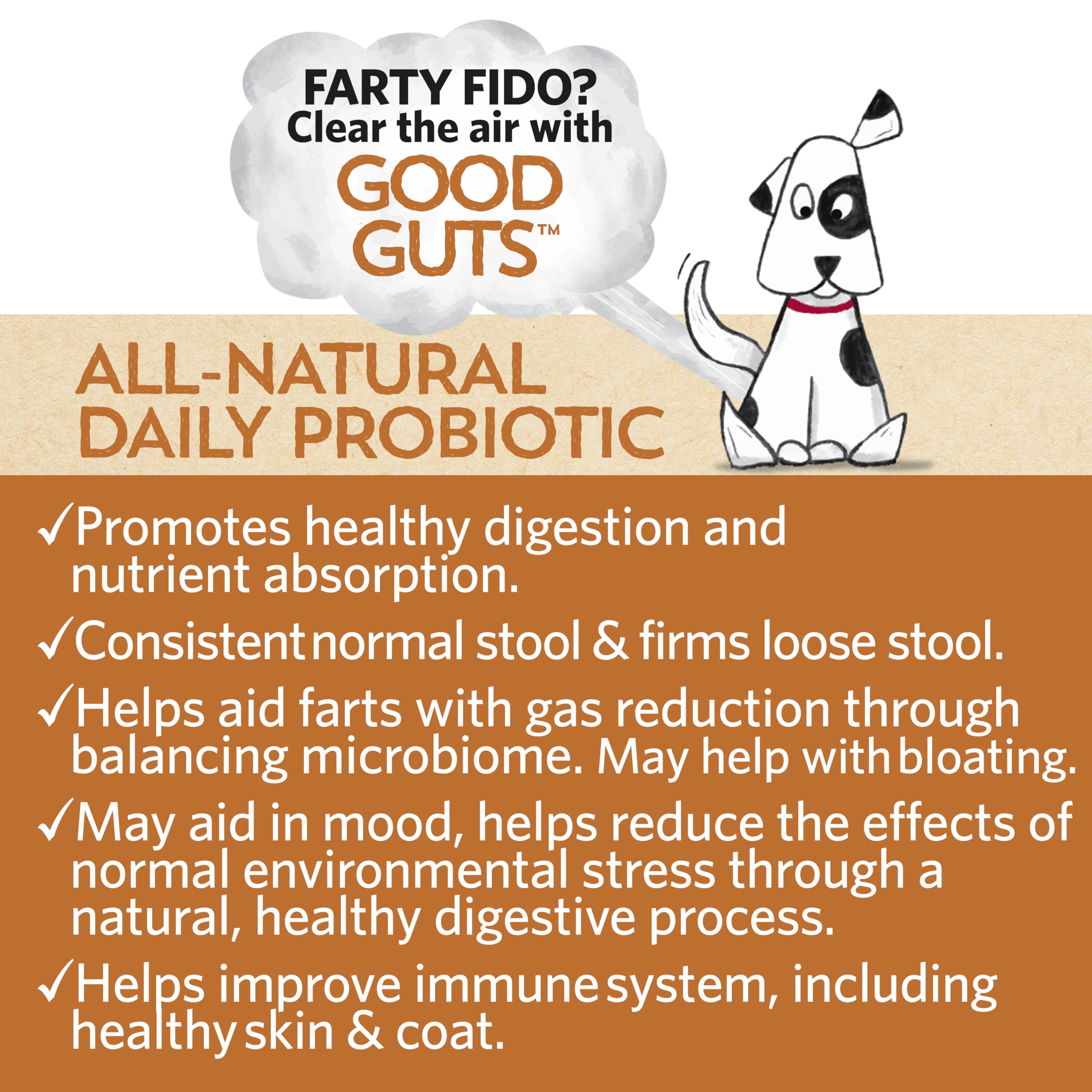 Fidobiotics Good Guts for Big Mutts Probiotic for Dogs, 12 Billion CFUs, 11 Strains, 5 Digestive Enzymes, 2 Prebiotics, Digestiv