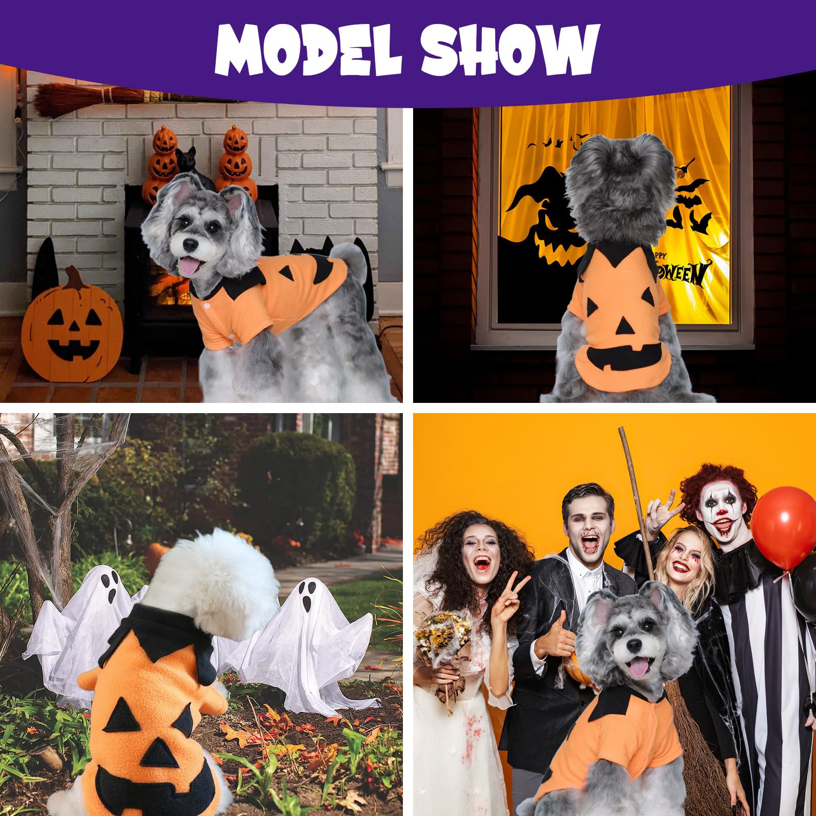 Vavious Black Pumpkin Face Spooky Halloween Dog Sweater Fleece Warmth Winter Coat Orange X-Small