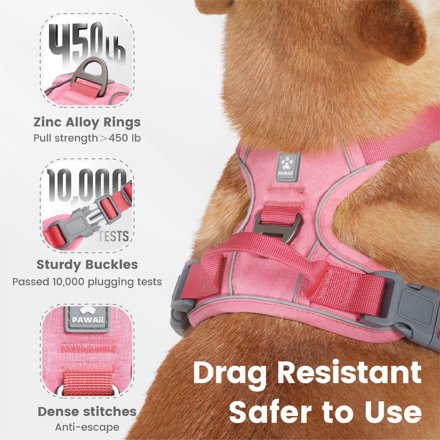Pawaii Mimi Pink Small Dog Harness, No Choke, Adjustable Soft Padded Pet Vest With Easy Control Handle & Digital Id Tag