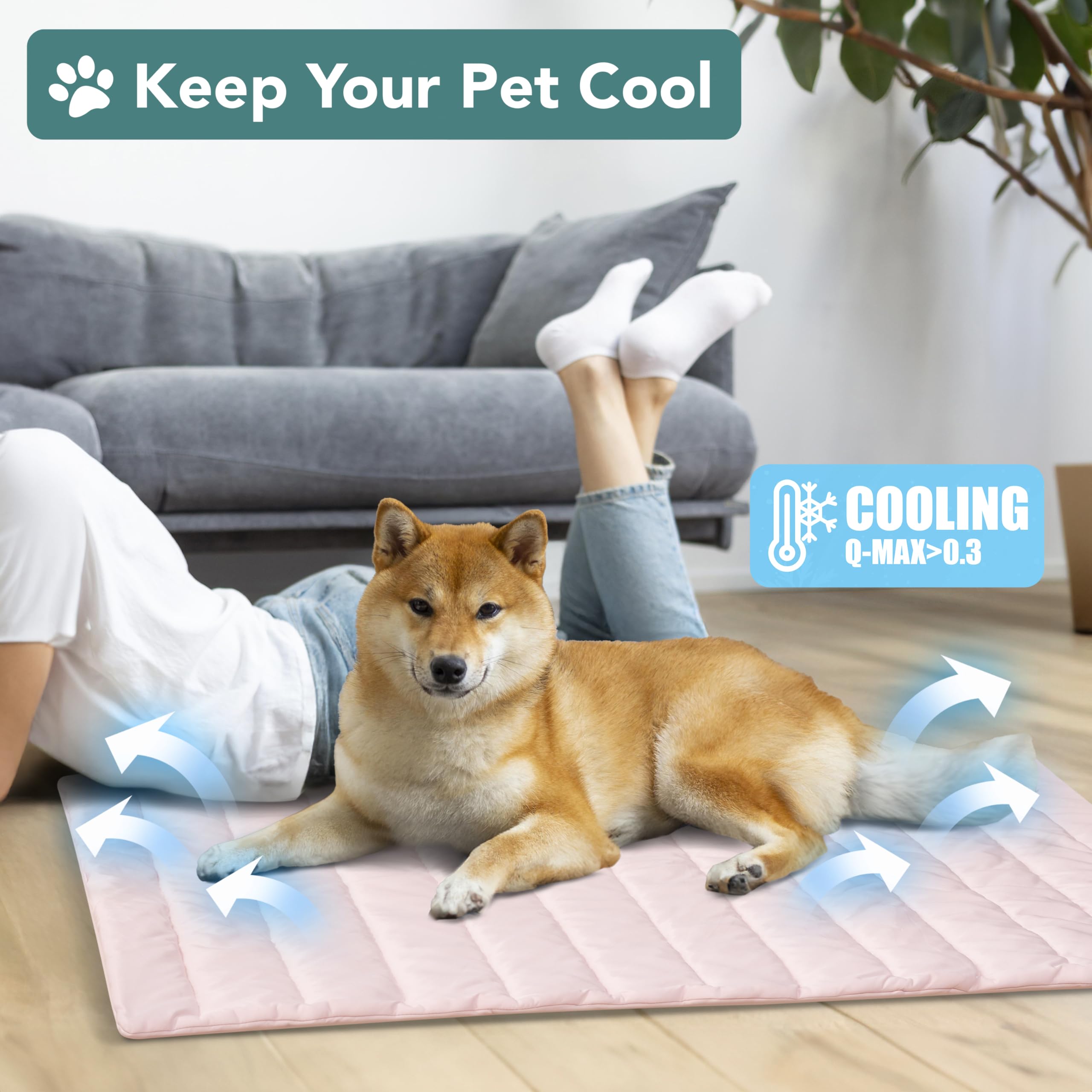 PetAmi Cooling Mat for Dog, Premium Pet Cooling Blanket for Crate Kennel, Indoor Cat Cool Sleeping Pad, Q-MAX Cold Sofa Couch Co
