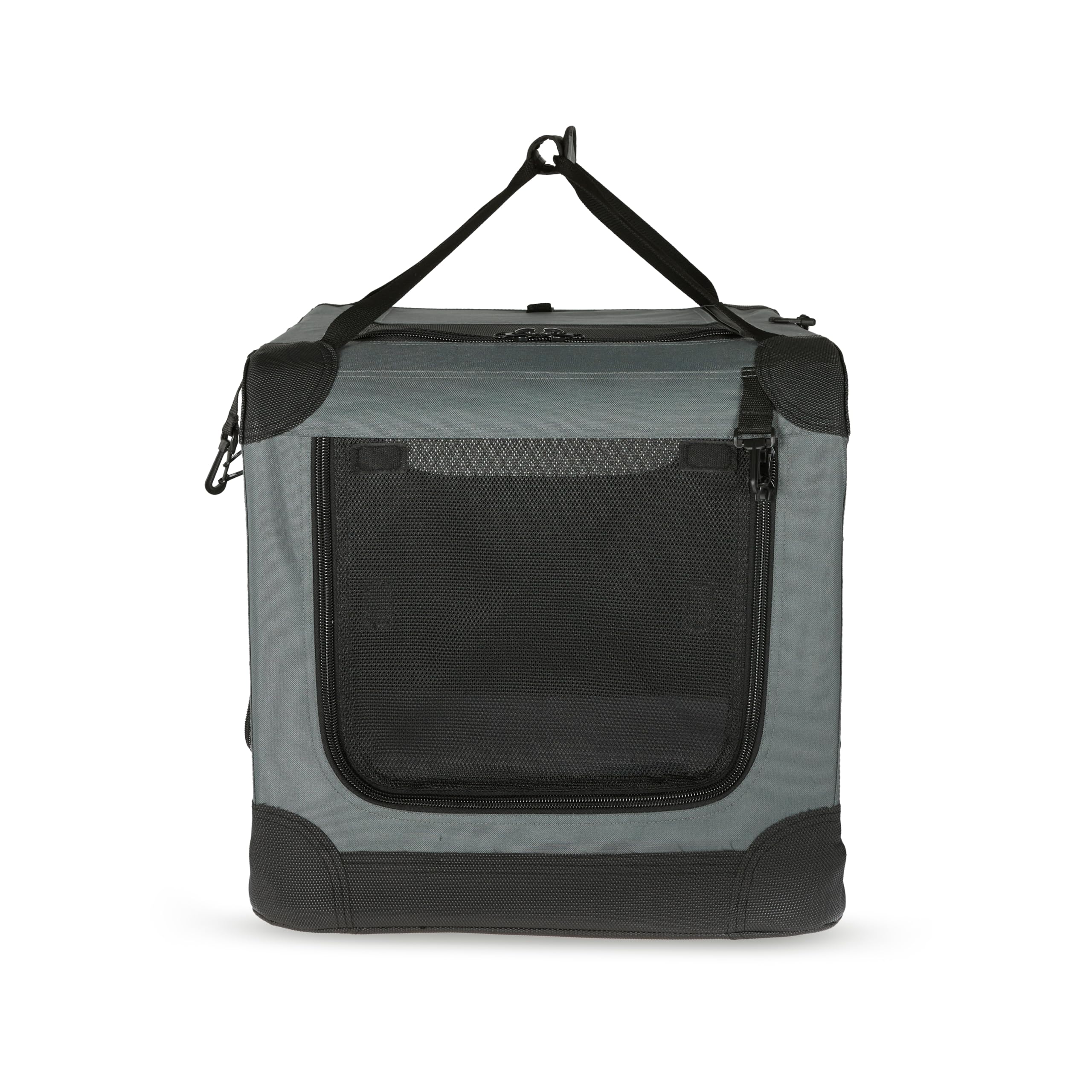 Amazon Basics 4-Doors Portable Soft-Sided Folding Travel Crate Kennel for cat, Dog, and Other Small Animals, Grey, S 26 x 18 x 1