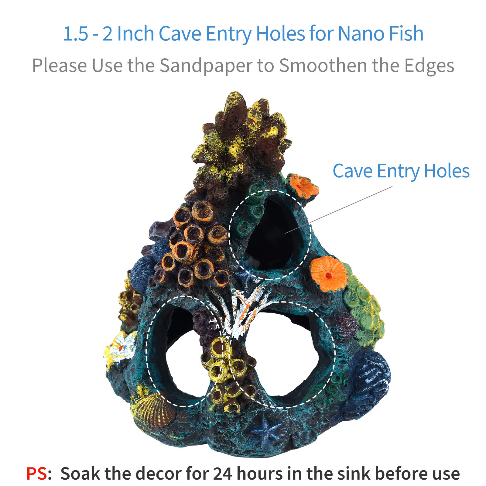 Uniclife Aquarium Decorations Resin Coral Rock Mountain Cave Fish Tank Decor Ornaments Fish House For Betta Rest Hide Play Breed