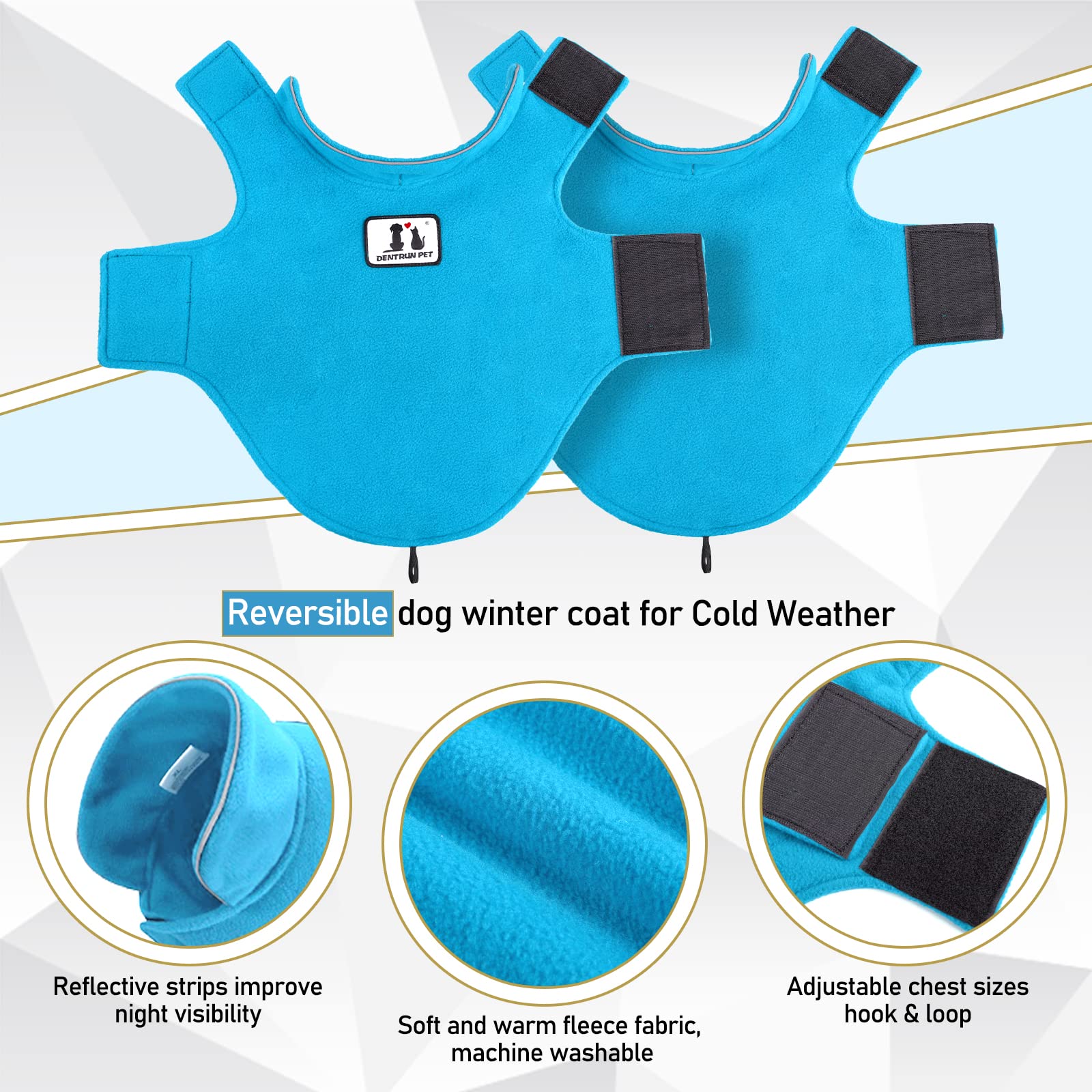 DENTRUN Windproof Winter Warm Fleece Small Dog Coat Reversible Puppy Jacket Reflective Soft Pet Vest, Cold Weather Dog Sweater A