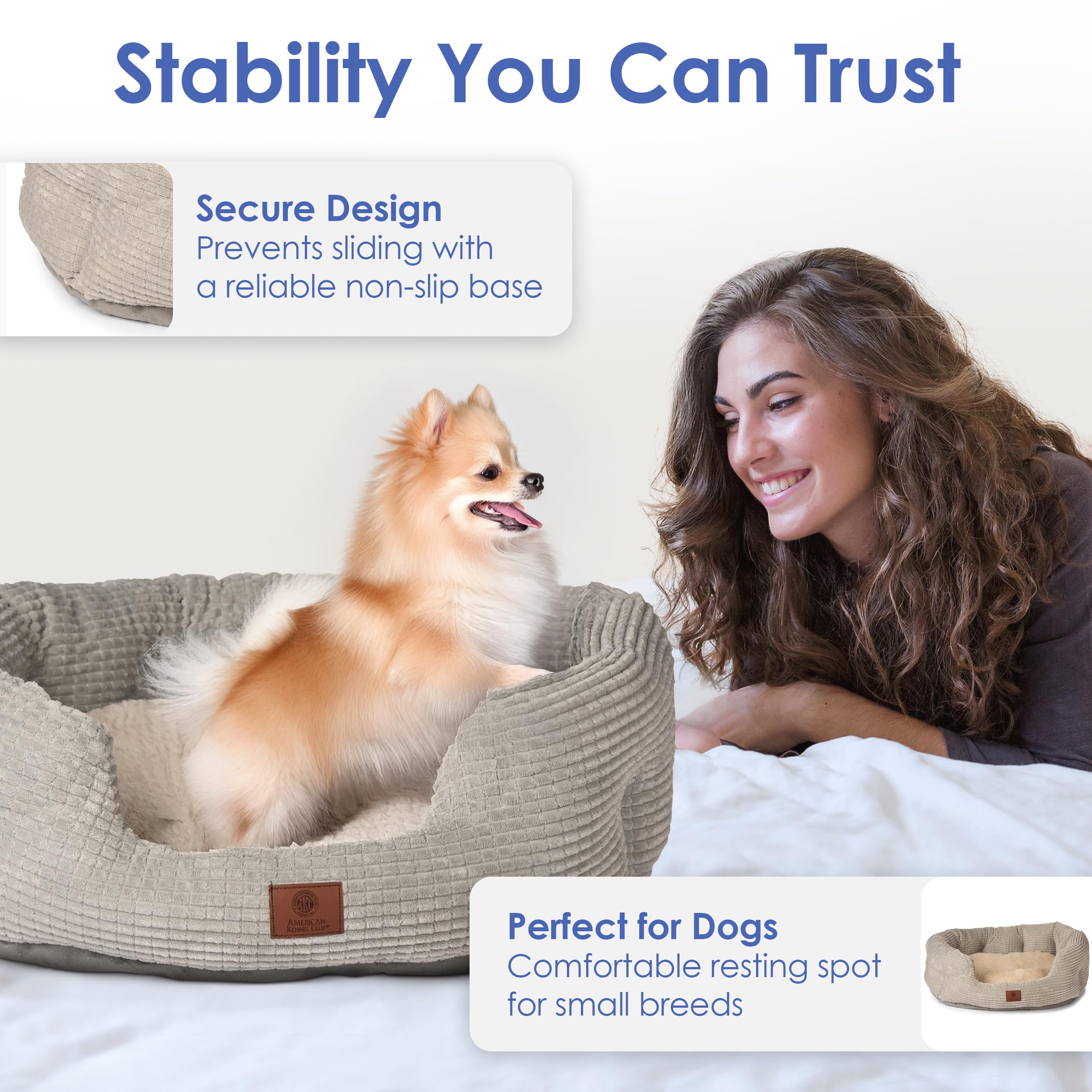 American Kennel Club 26' Clamshell Cuddler Dog Bed - Plush Popcorn Texture, Washable, Non-Slip, For Medium & Large Dogs