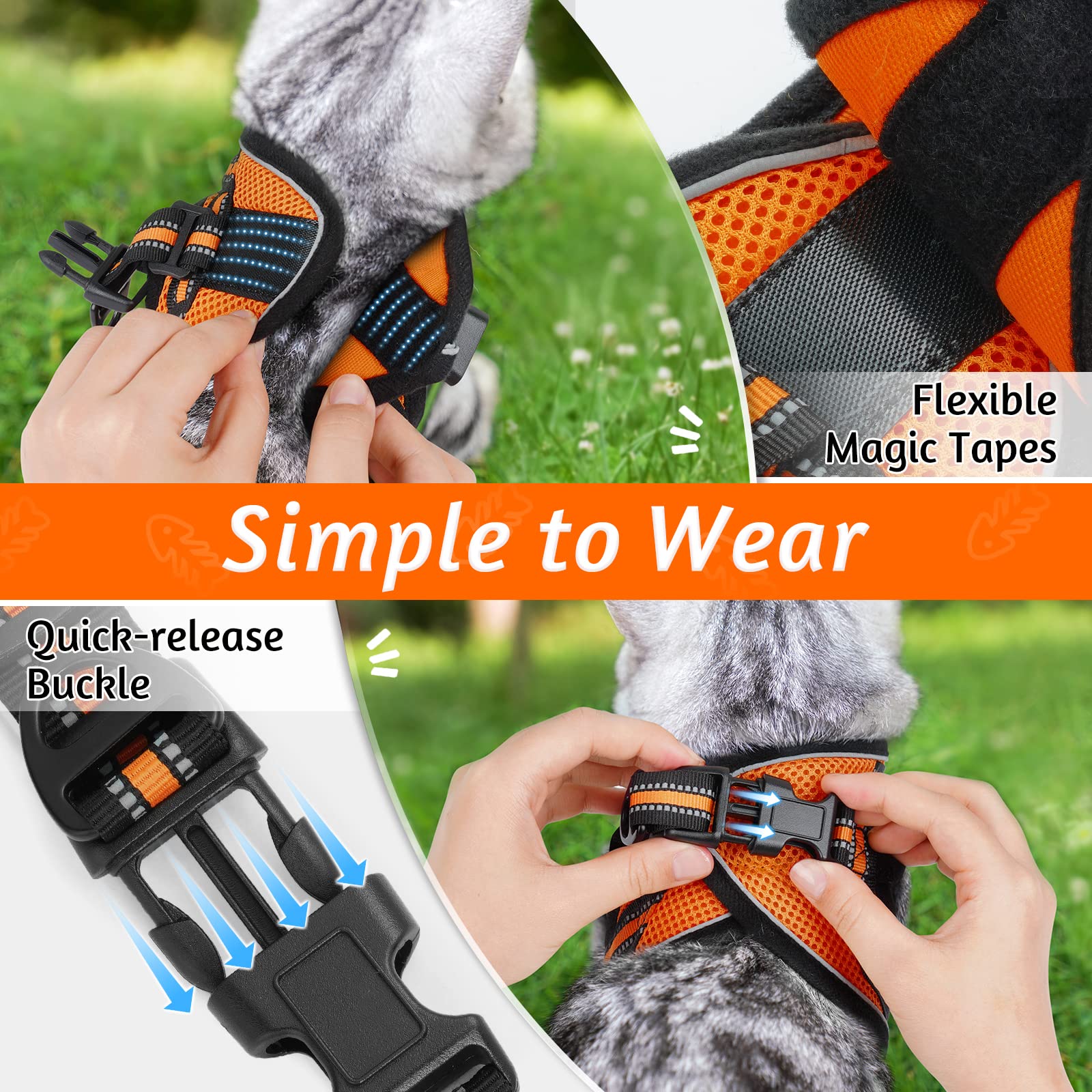 Rabbitgoo Cat Harness And Leash Set For Walking Escape Proof, Adjustable Soft Kittens Vest With Reflective Strip For Cats, Comfortable Outdoor Vest,Light Orange,M