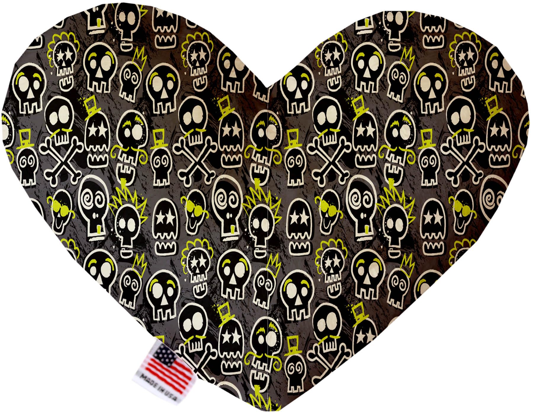 Pet and Dog Plush Heart or Bone Toy, "Skulls Group" (Available in different sizes, and 12 different pattern options!) Skater Skulls 8" Plush Heart