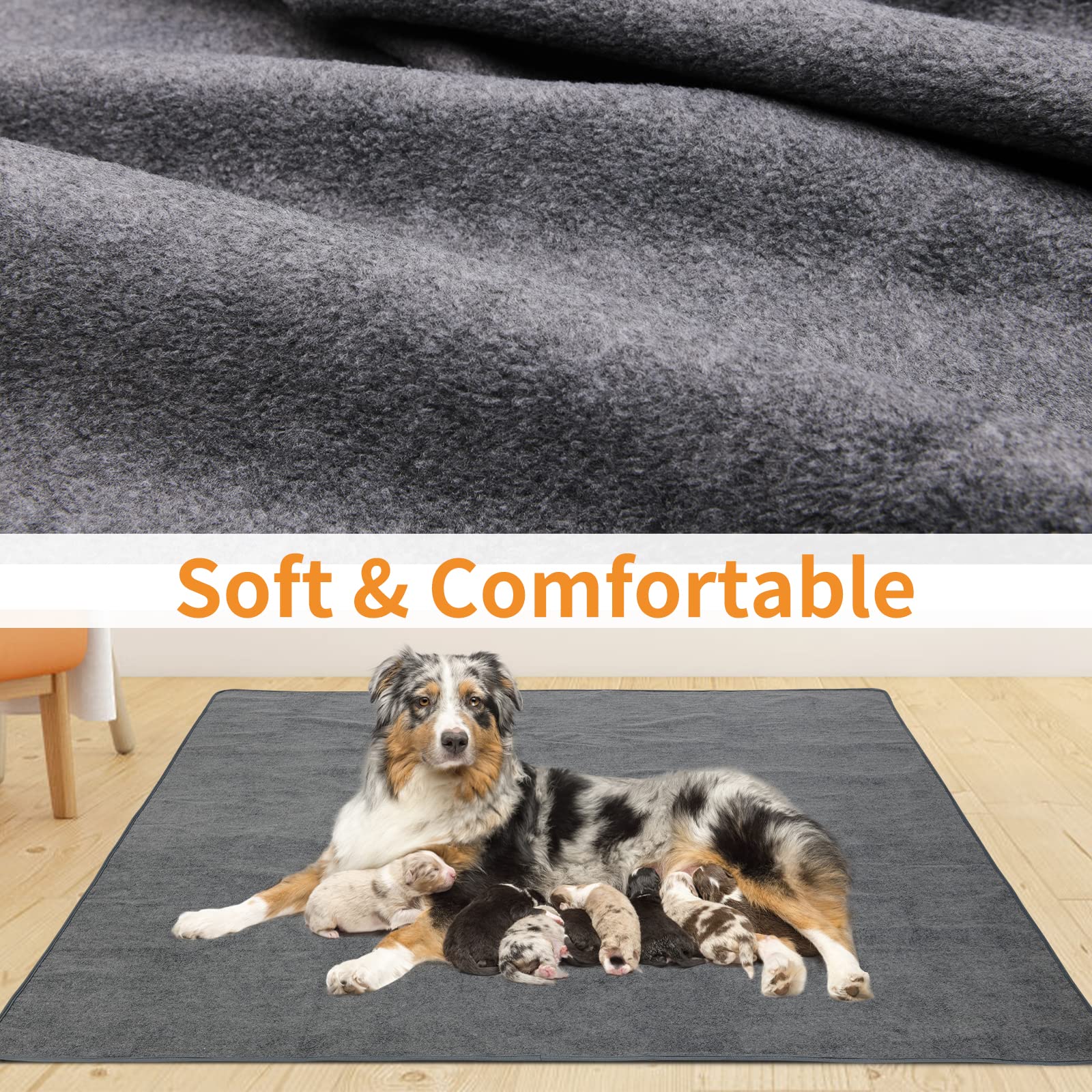 LOOBANI 2 Packs Extra Large Reusable Dog Mat for Floor, Non-Slip Washable Pee Pads for Dogs, Fast Absorbent Pet Whelping Pads, P