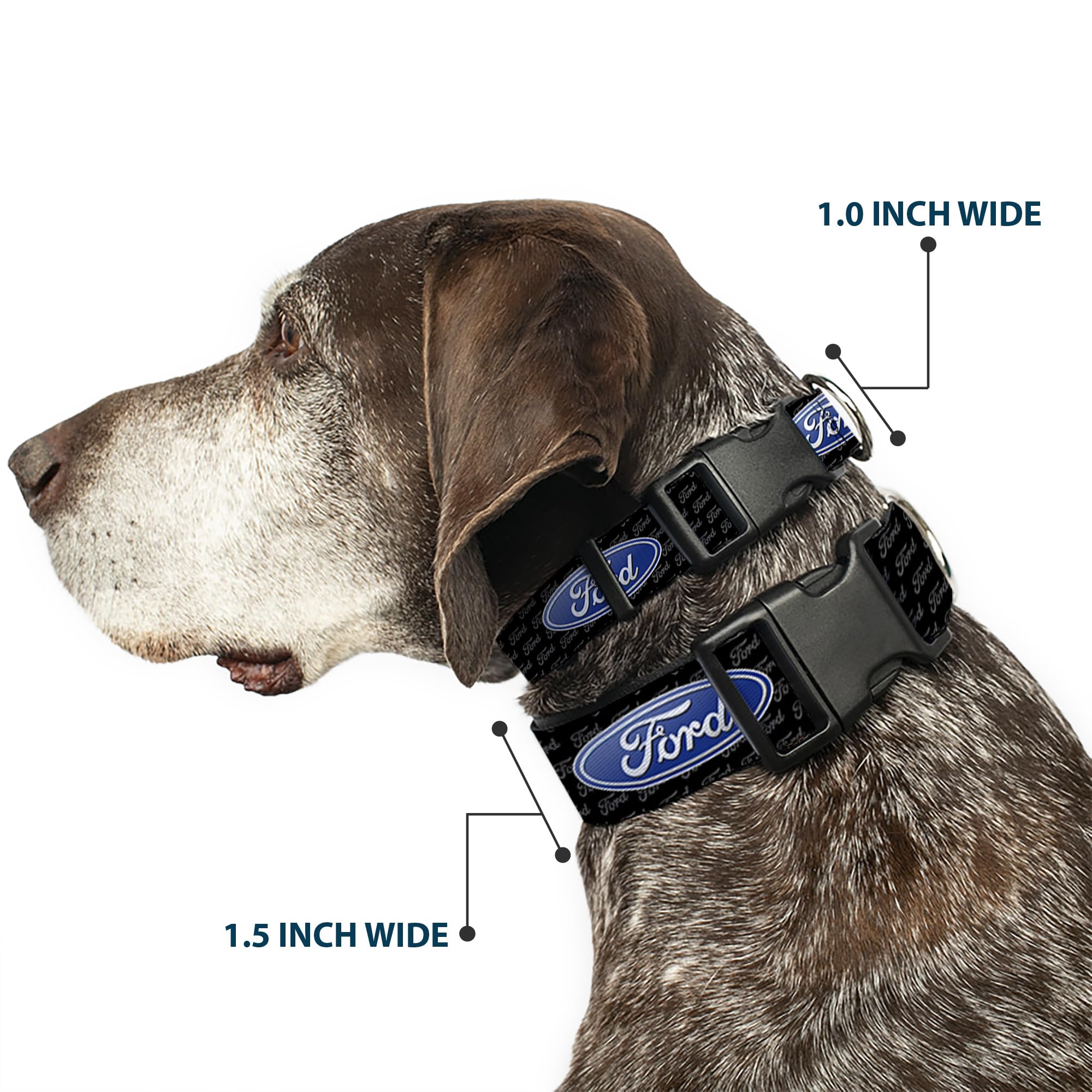 Buckle-Down ''Ford Oval Repeat W/Text'' Plastic Clip Collar, 1.5'' X 16-23''/Medium