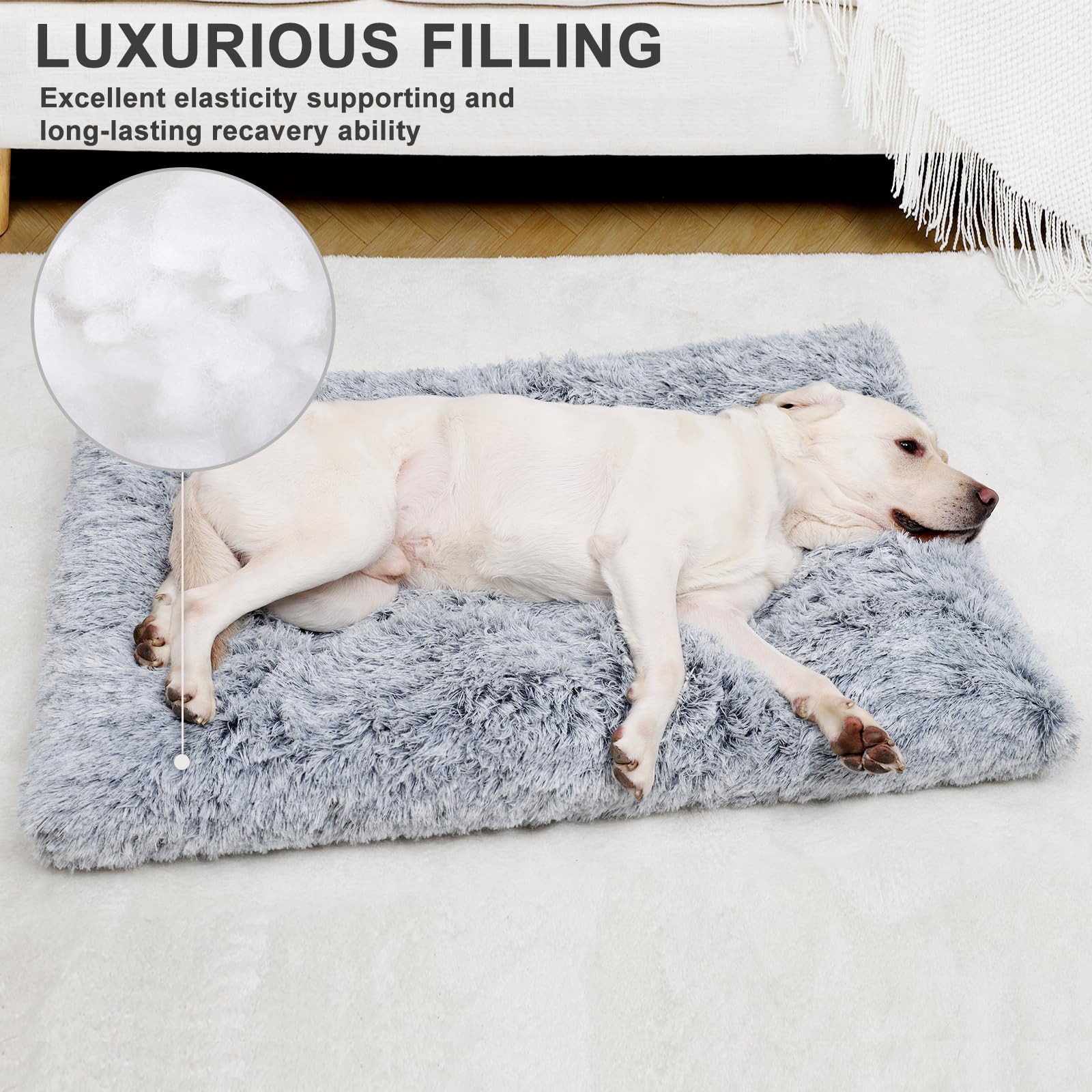 Vonabem Dog Bed, Extra Large, Plush Soft Pet Beds For Xl Dogs, Crate Pad, Washable, 41L X 27W X 2H Inches, 100 Lbs Capacity, Grey