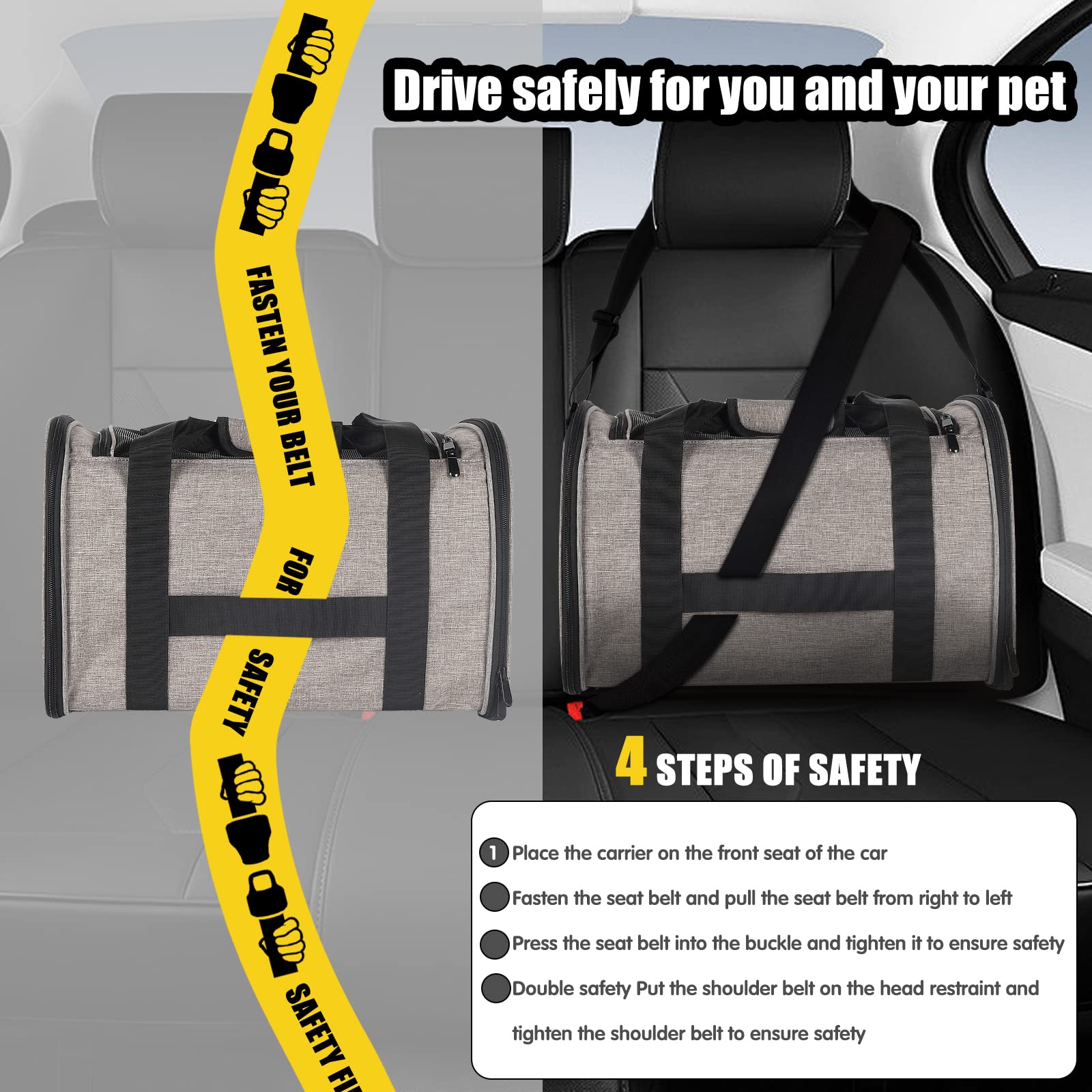 Cat Carrying Case - Pet Carrier Airline Approved, Protable And Breathable Pet Travel Carrier Removable Fleece Pad, Collapsible Cat Carrier Dog Carrier For Medium Cats Small Cats Dogs (Grey&Black M)