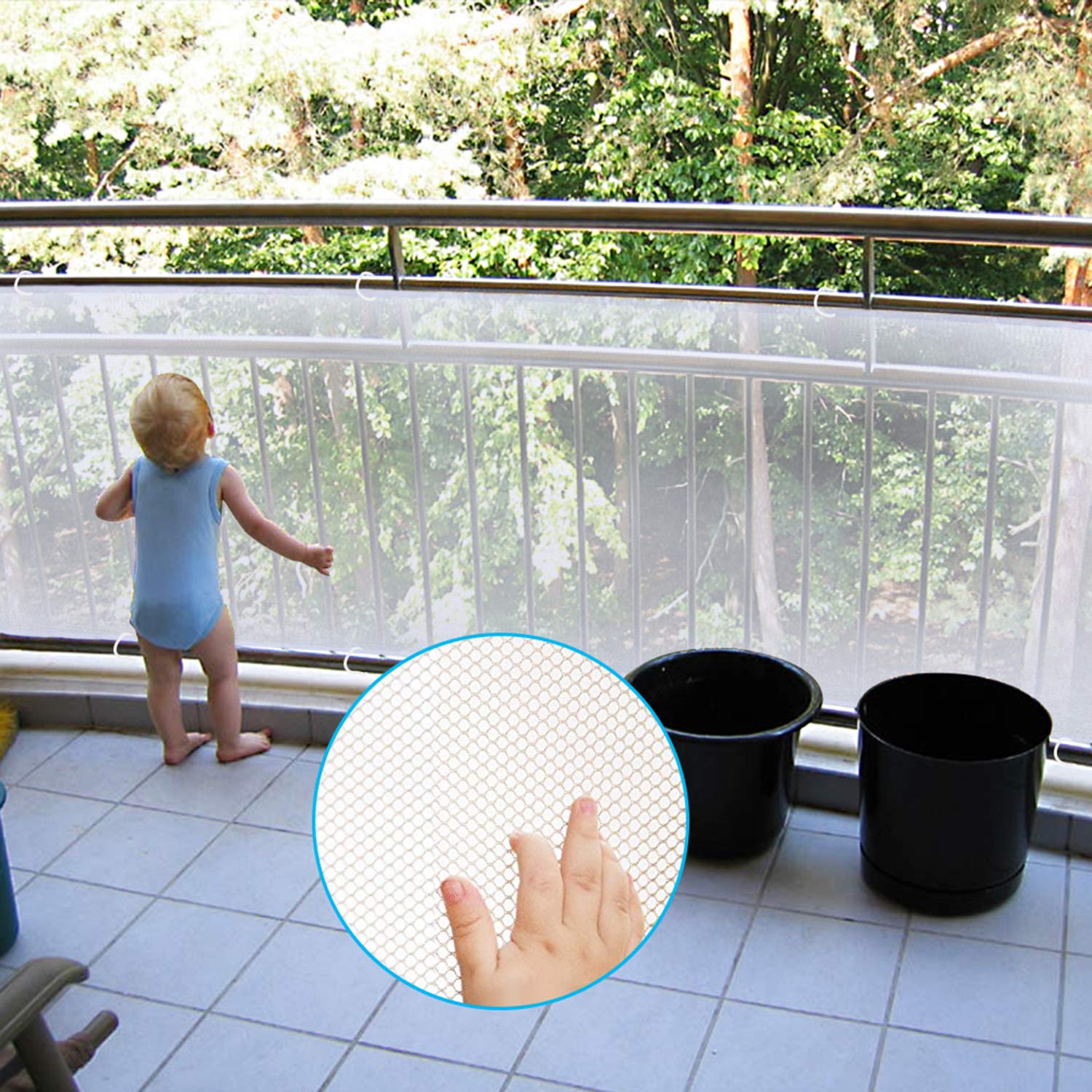 Adsoner Child Safety Net - 10Ft L X 2.5Ft H, Balcony, Patios And Railing Stairs Netting, Safe Rail Net For Kids/Pet/Toy, Sturdy Mesh Fabric Material (White)