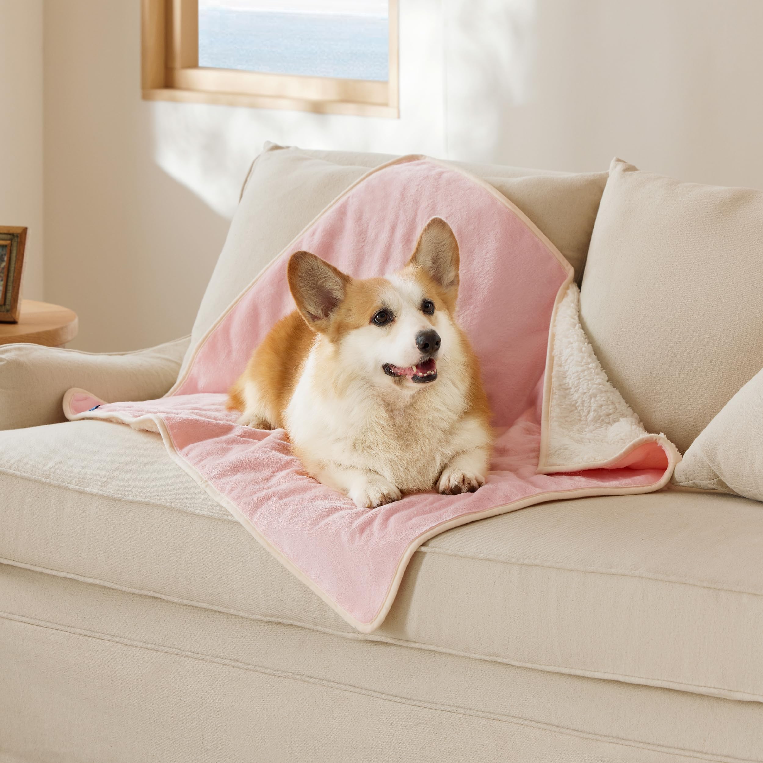 Bedsure Cat Blanket For Indoor Cats - Waterproof Calming Cat Blankets For Couch Protection, Sherpa Fleece Pet Blanket, Soft Plush Reversible Throw Furniture Protector, 50'X40', Pink