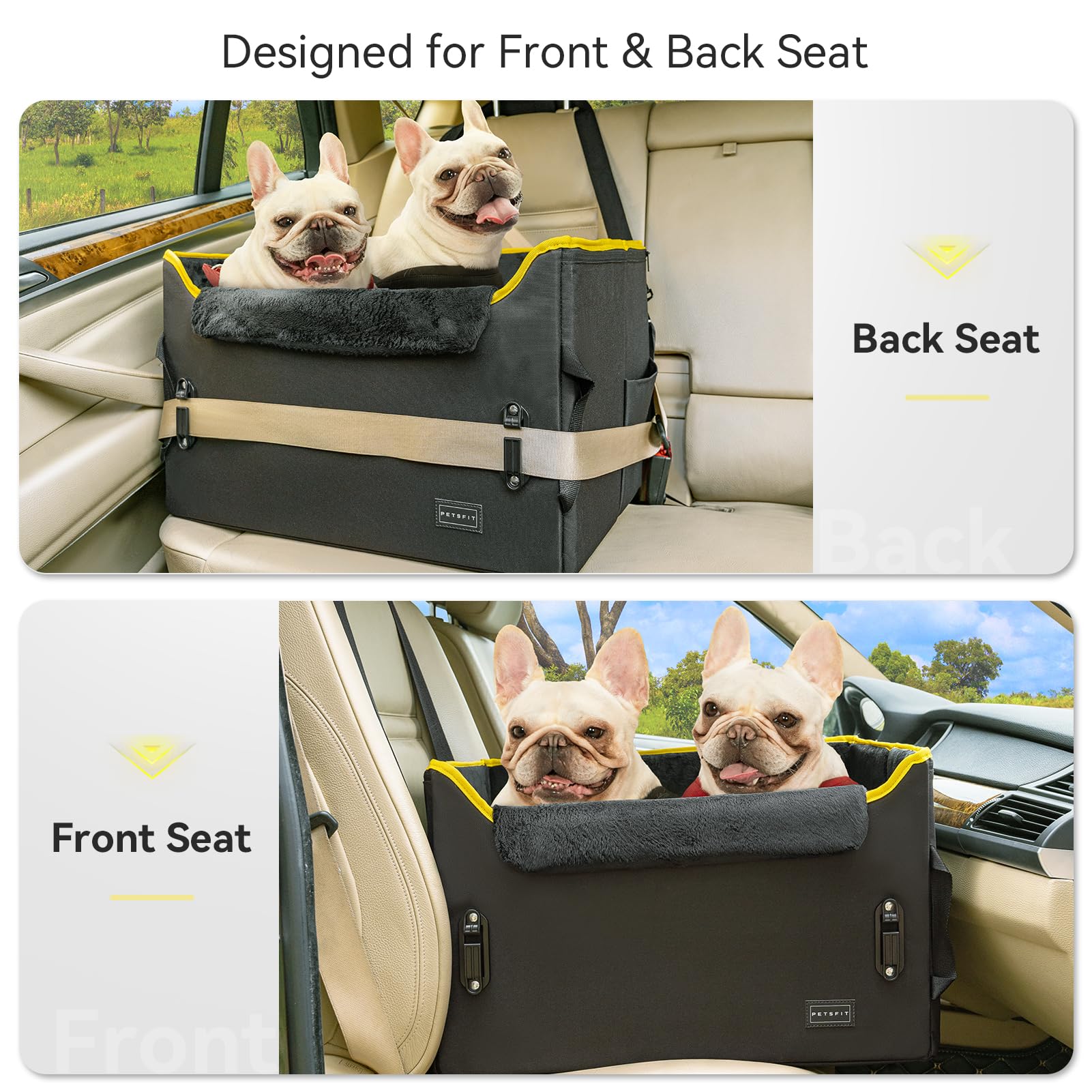 Petsfit Dog Car Booster Seat, Medium Dog Car Seat With 2 Clip-On Safety Leashes, Patented Buckles, Dog Booster Seat For Pets Under 45Lbs (Medium, Black)