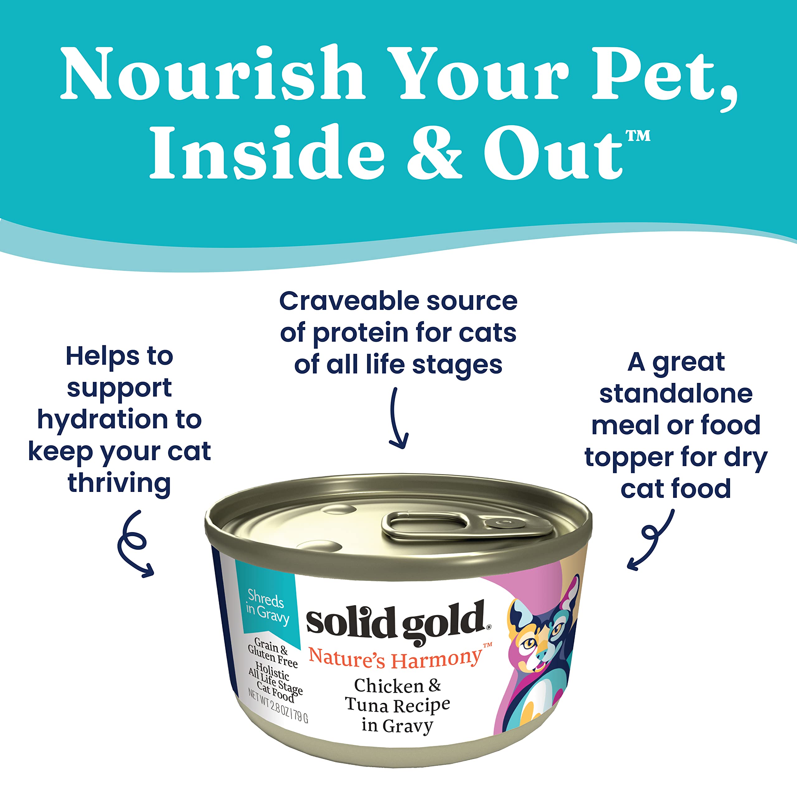 Solid Gold Natures Harmony Wet Cat Food - Chicken & Tuna Shreds in Gravy - Canned Cat Food, 24 Pack