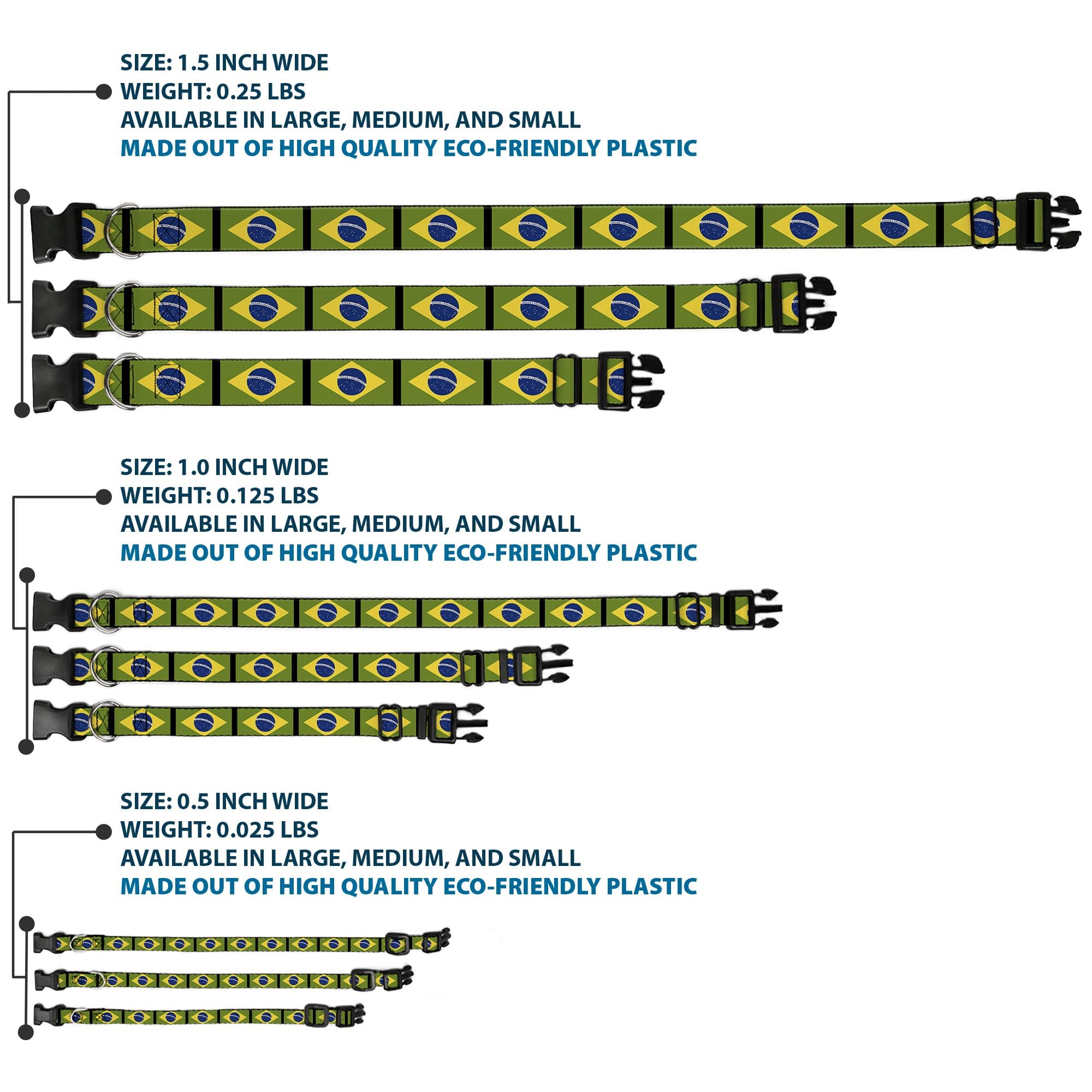Buckle-Down Plastic Clip Collar - Brazil Flags - 1/2' Wide - Fits 8-12' Neck - Medium