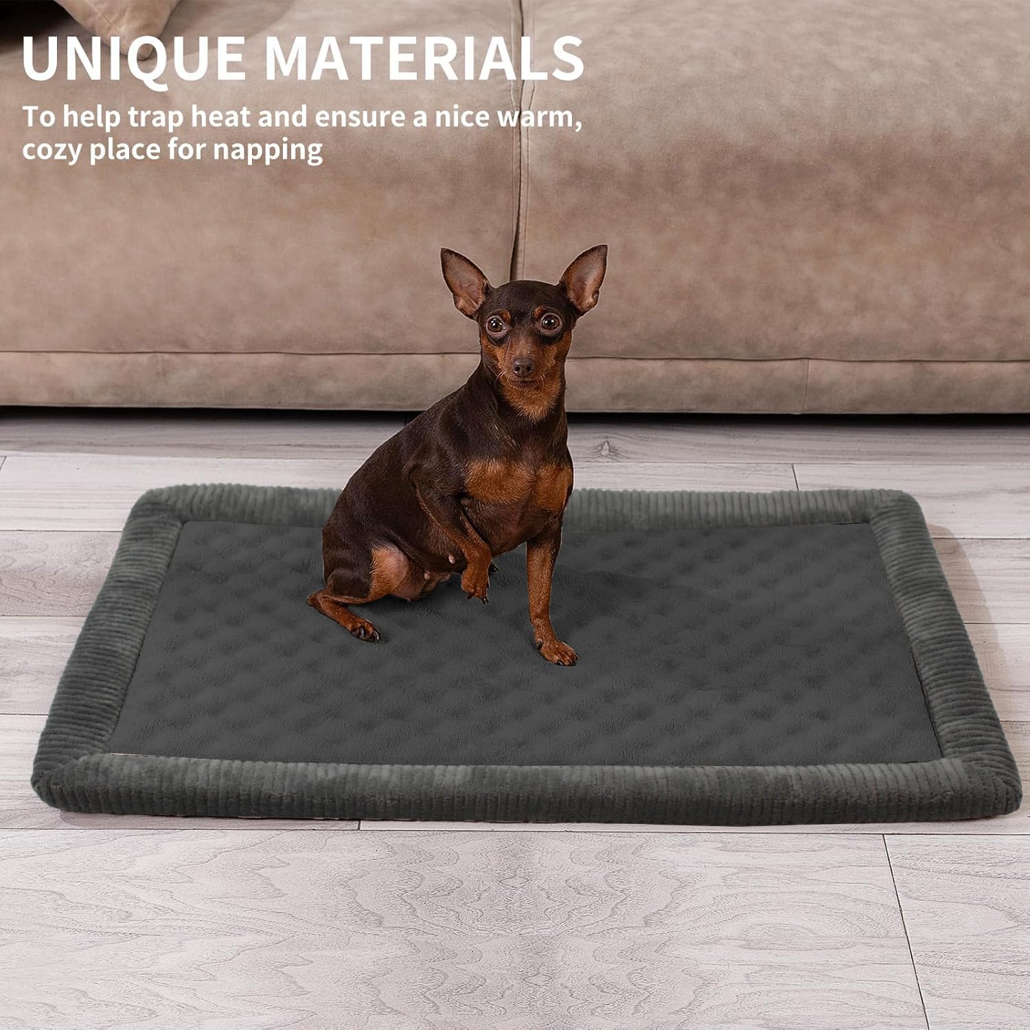 Minidear Dog Crate Pad, 17''X24''X1.1'' Crate Bed Rectangle Shape Non-Skid Kennel Pad, Rubber Backing Memory Foam For Dog Bed Ma