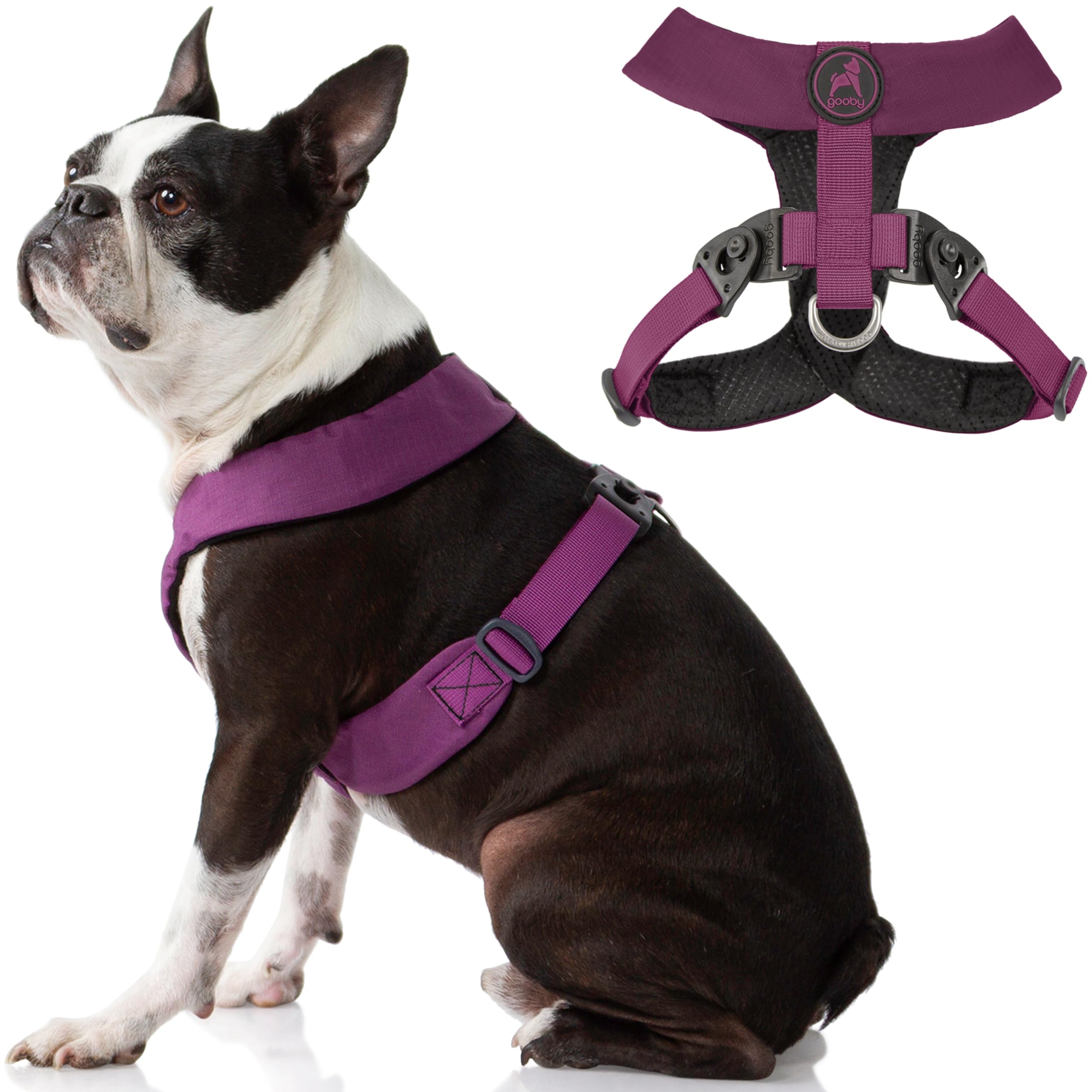 Gooby Comfort X Harness - Dual Snap, Purple, X-Large - No Pull Small Dog Harness with Rotational Buckles and Patented Choke-Free