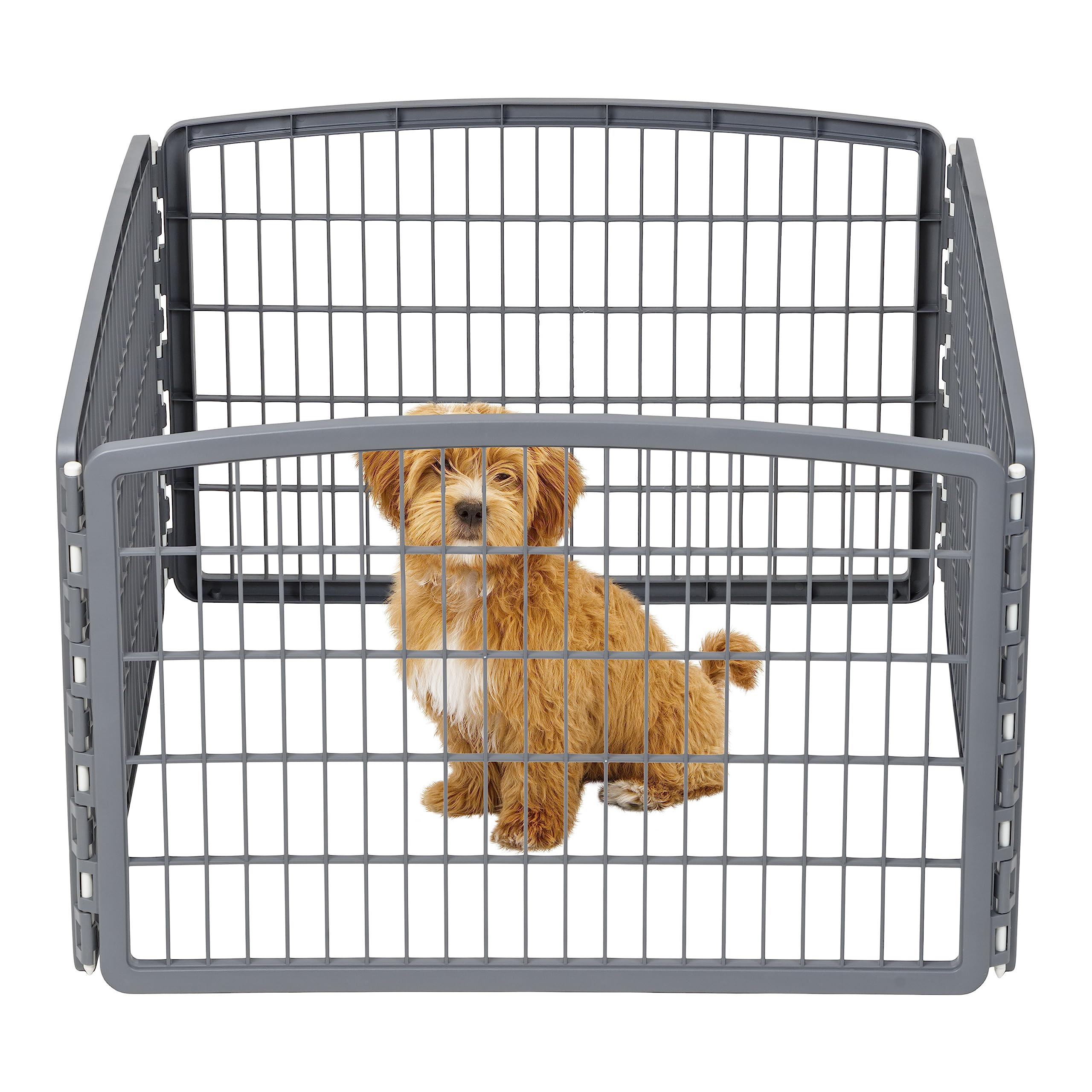 IRIS USA Dog Playpen, 4-Panel 24 Pet Playpen, Puppy Playpen, Indoor/Outdoor Dog Pen, 35 x 35 x 24, Foldable, Customizable, Dark 