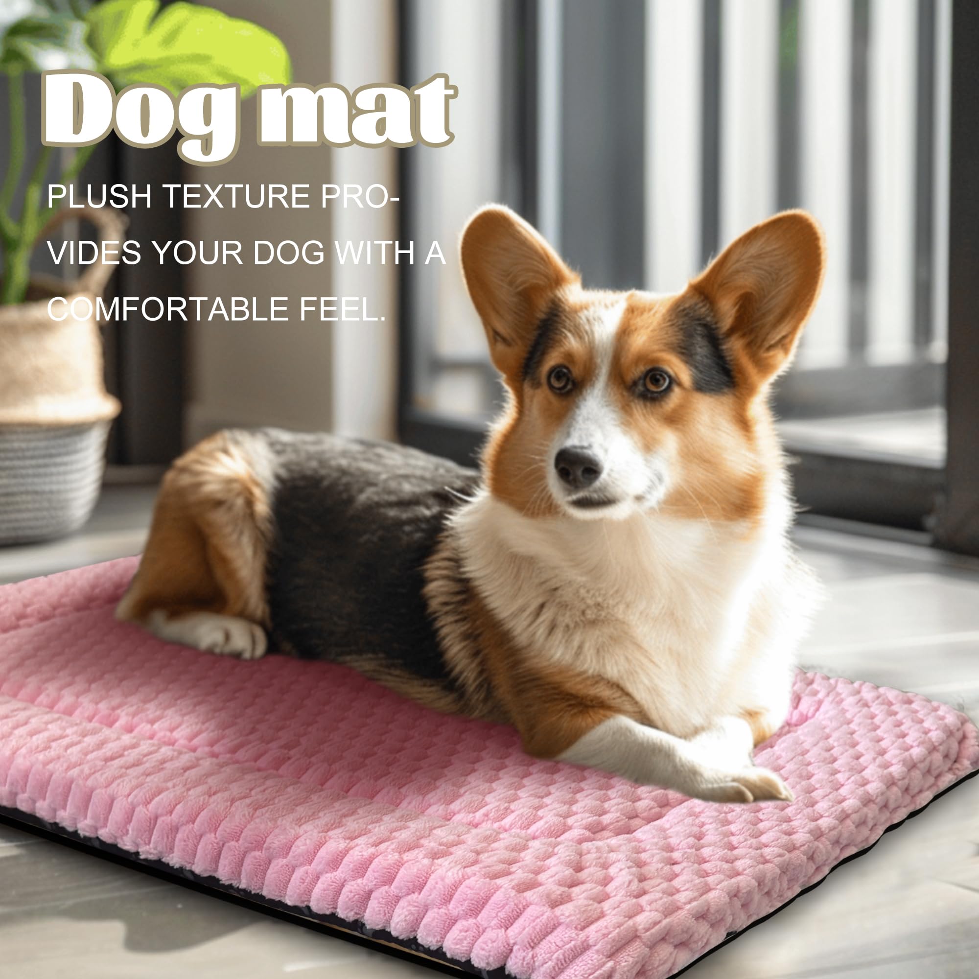 Dog Bed Crate Mat, Soft Durable Washable Anti-Slip Kennel Pad for Dogs & Cats, Reversible (Pink, S(24*18*1.5))