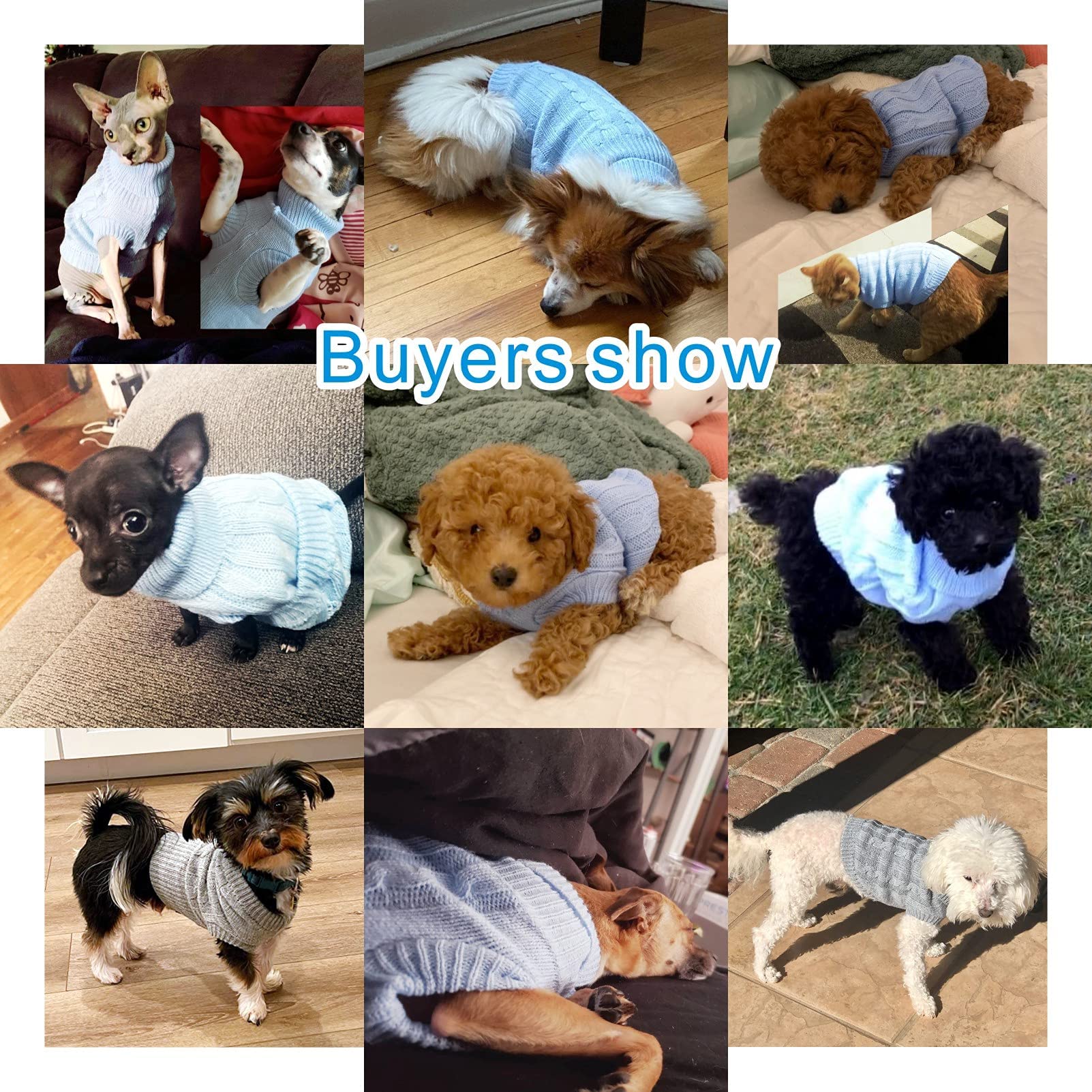 Small Dog Sweaters Knitted Pet Cat Sweater Warm Dog Sweatshirt Dog Winter Clothes Kitten Puppy Sweater (Small,Light Blue)