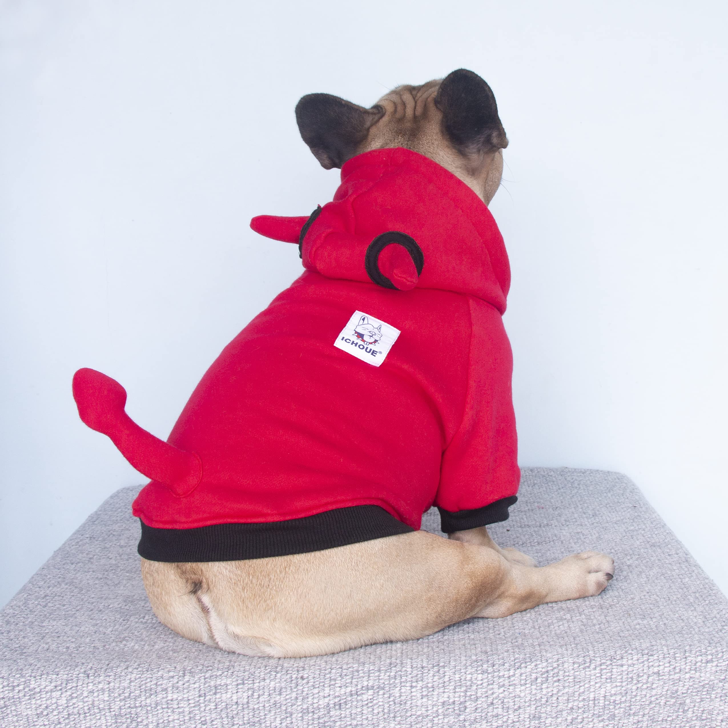 Ichoue I Am A French Bulldog Dog Little Devil Costumes Clothes Sweater Cute Funny For Small Dogs Cold Weather Winter Coats Hoodies Frenchie English Pug Pitbull Corgi Puppy - Red, Medium