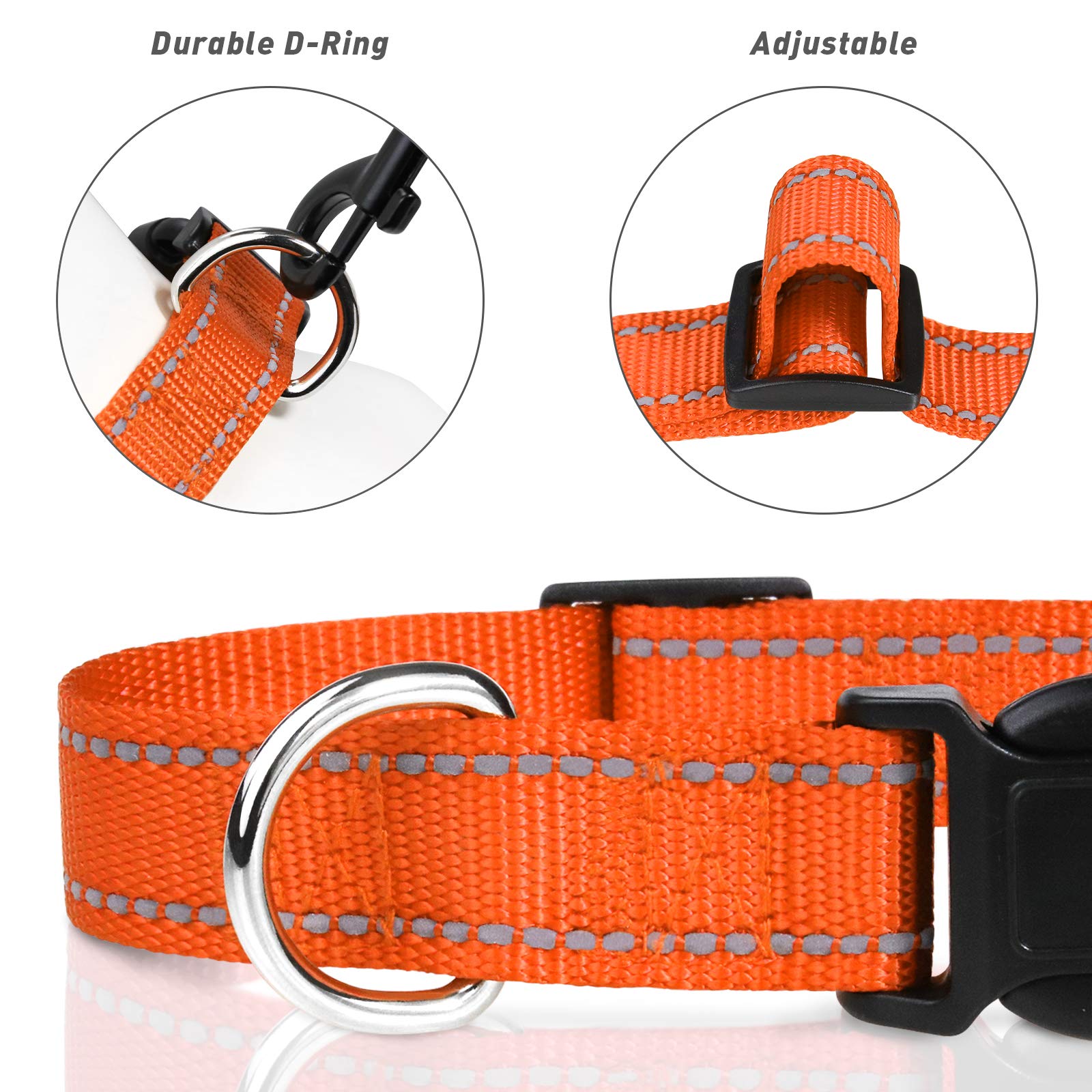 Tagme Reflective Nylon Dog Collars, Adjustable Classic Dog Collar With Quick Release Buckle For Small Dogs, Orange, 3/4' Width