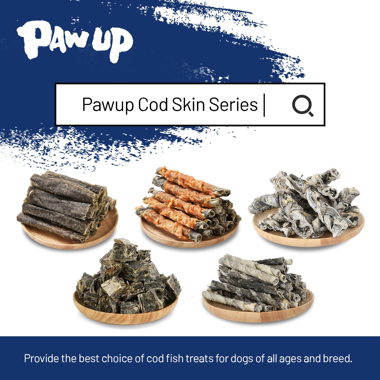 PAWUP Dog Treats - Chicken Wrapped Cod Skins, Rawhide-Free Fish Chews for Medium Dogs, 12.5 oz