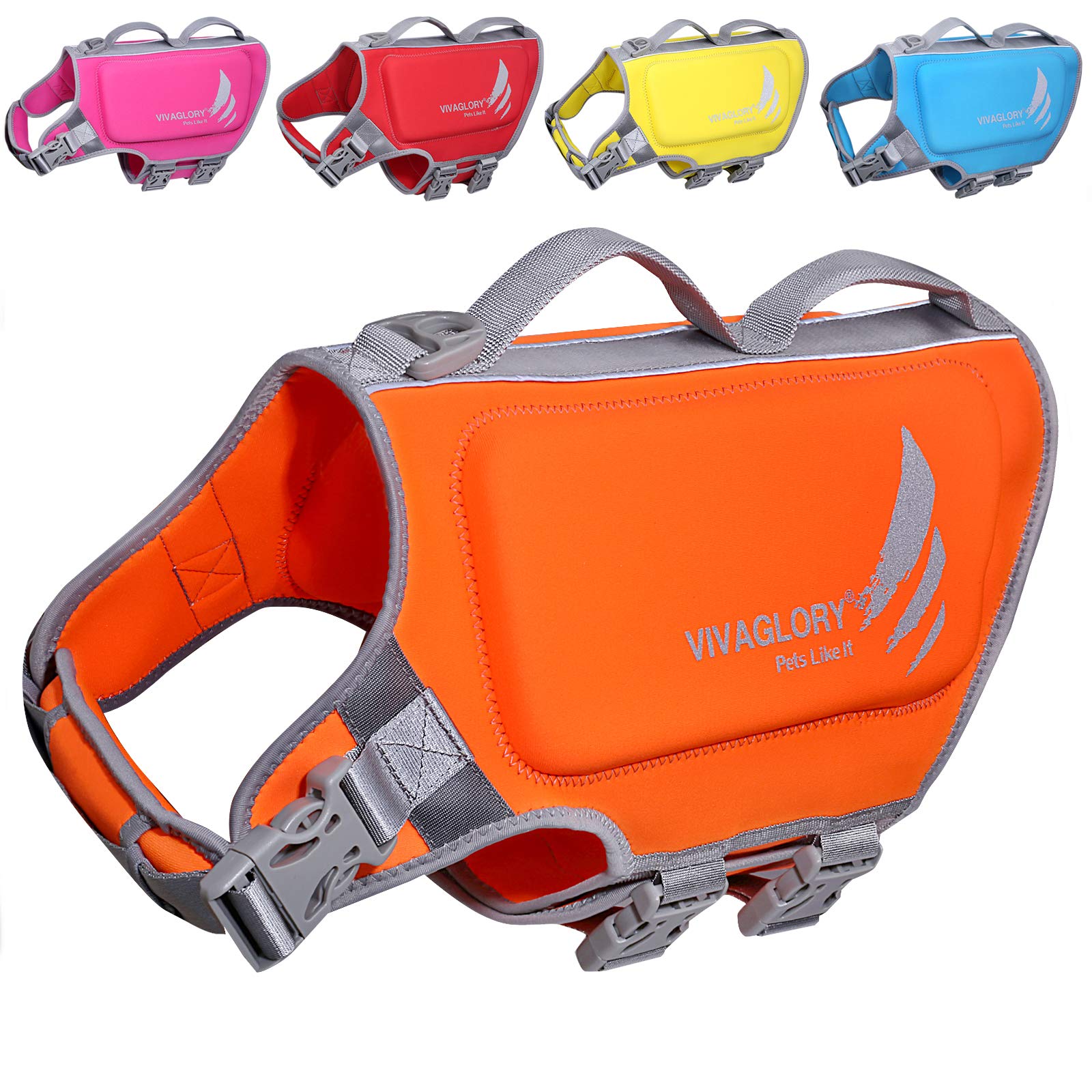 Vivaglory Lightweight Dog Life Jacket, Pet Life Preserver Life Vest Skin-Friendly Neoprene For Large Dogs With D-Ring And Quick