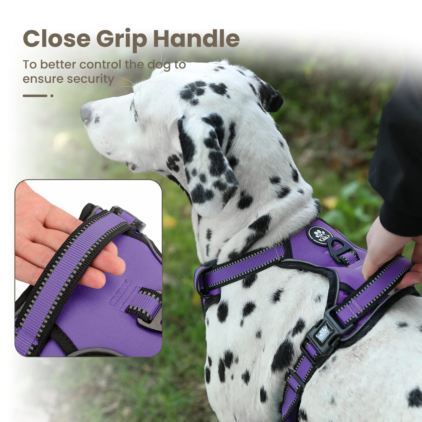 Furryfection No Pull Dog Harness, Reflective Vest Harness With Leash No Choke Soft Padded Dog Vest, Adjustable Front Lead Dog Harnesses With Dog Seat Belt For Small Medium Large Dogs, Purple, S